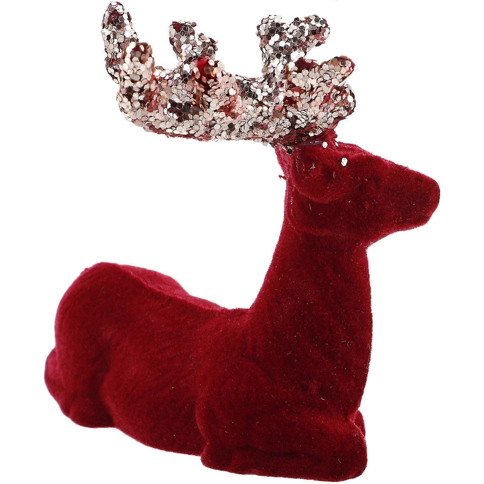 Flocking Reindeer Statue Red Deer Figurine with Lifelike Charm for Home Decor