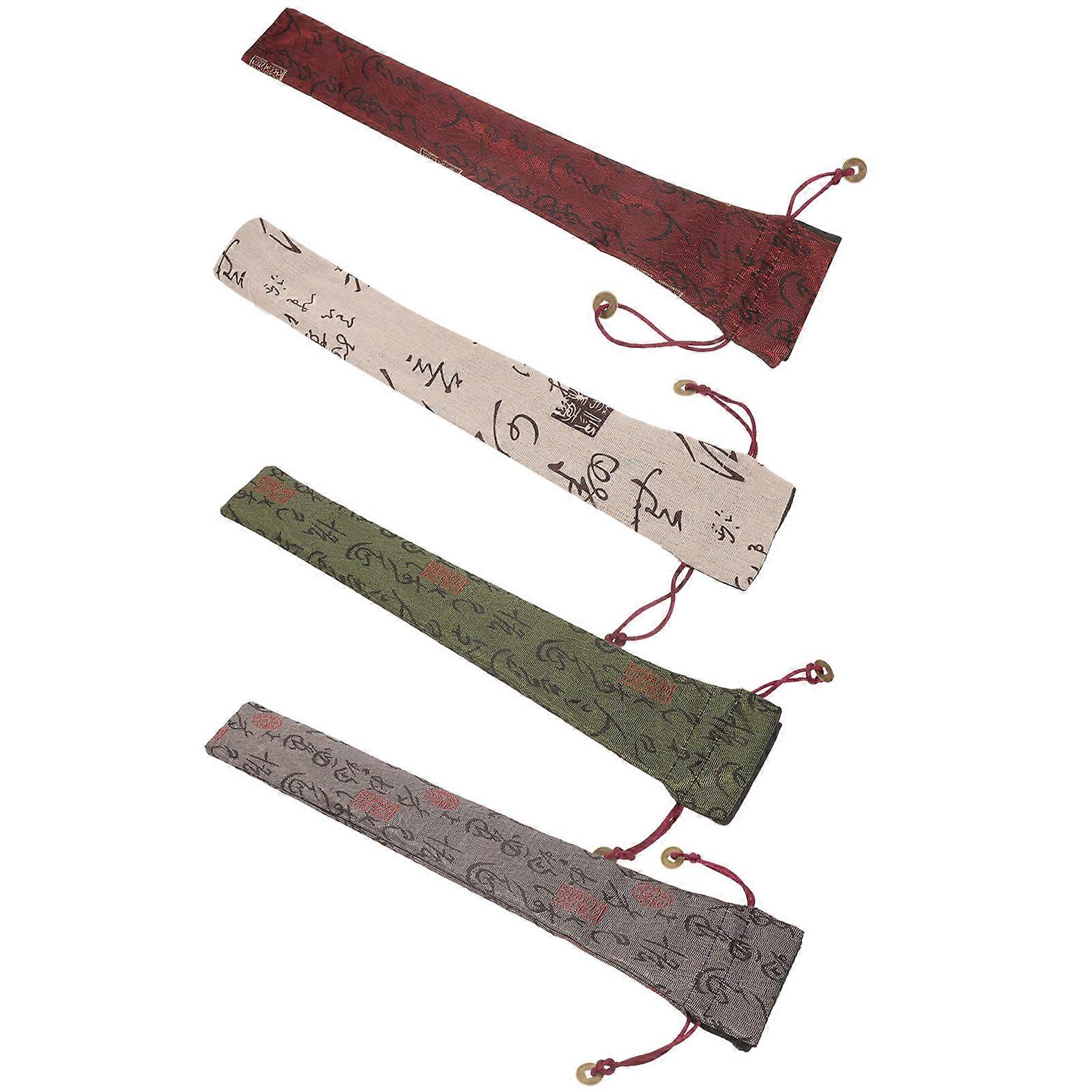 4pcs Folding Hand Fan Bags, Lightweight Cloth Storage Sleeves for Portable Handheld Fans, Vintage Style Protective Cases for Men and Women