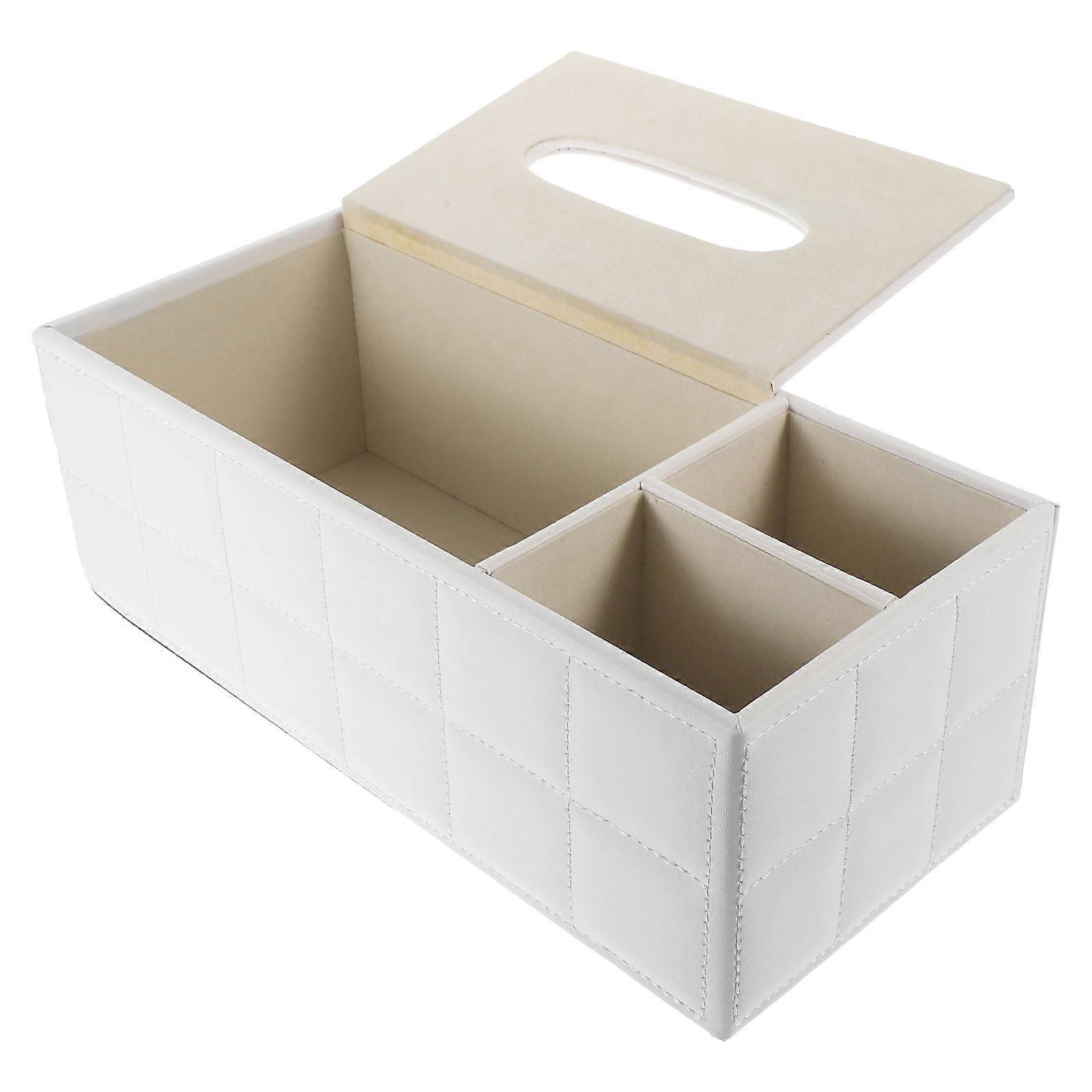 White PU Remote Organizer for Holding Remote Keep Desk Tidy at Home Office 7.87x4.72x4.33 Inches