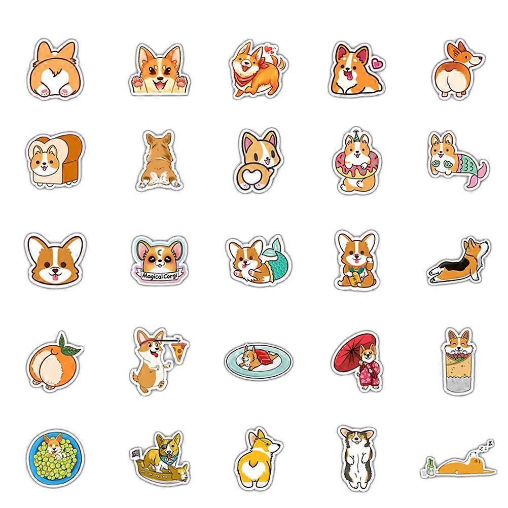 50 Sheets Corgi Design Decorative Stickers for Scrapbooks, Laptops, Fridges, and Skateboards – Fun Cartoon Pet Theme