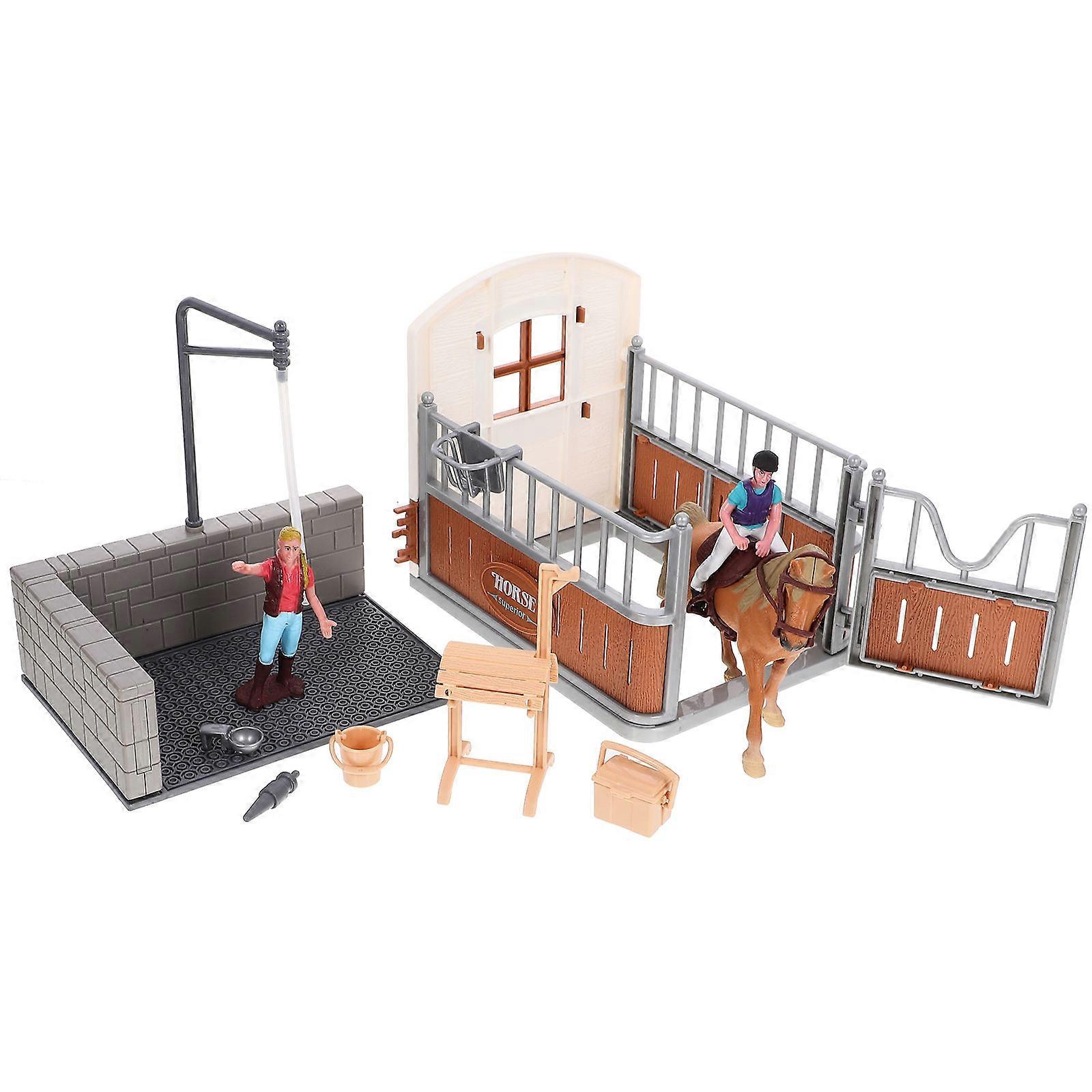 Exquisitely Crafted Miniature Horse Barn Playset For Parents And Children 28.50X17.00X16.50CM Immersive Ranch Experience 1 Set