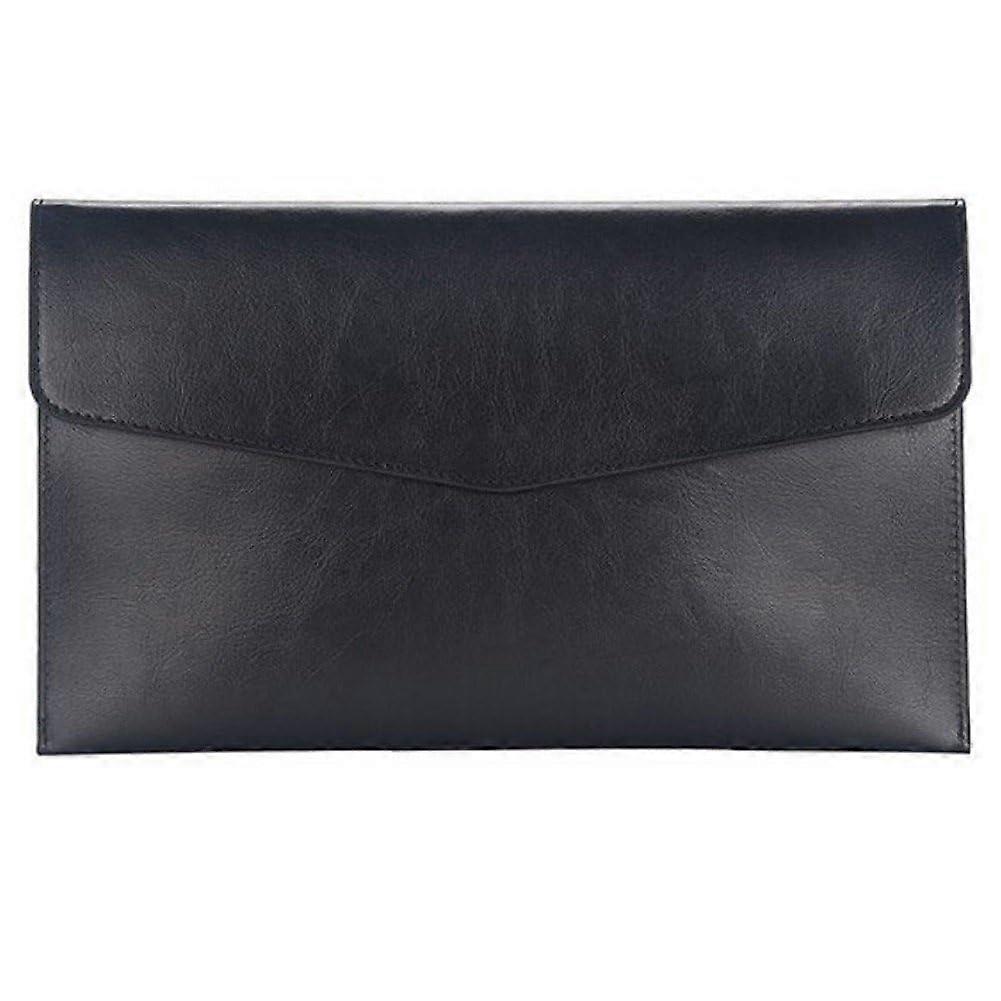 A5 Leather File Folder Document Bag for Contracts and Invoices, Black Classic Briefcase, A4 Size 11.42x7.01 Inches