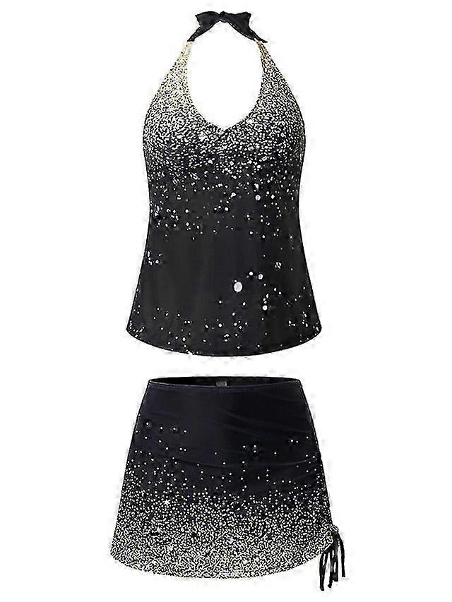 Women's Tankini Swim Dress 2-piece Halter Swimsuit, Modest Ombre Pa...