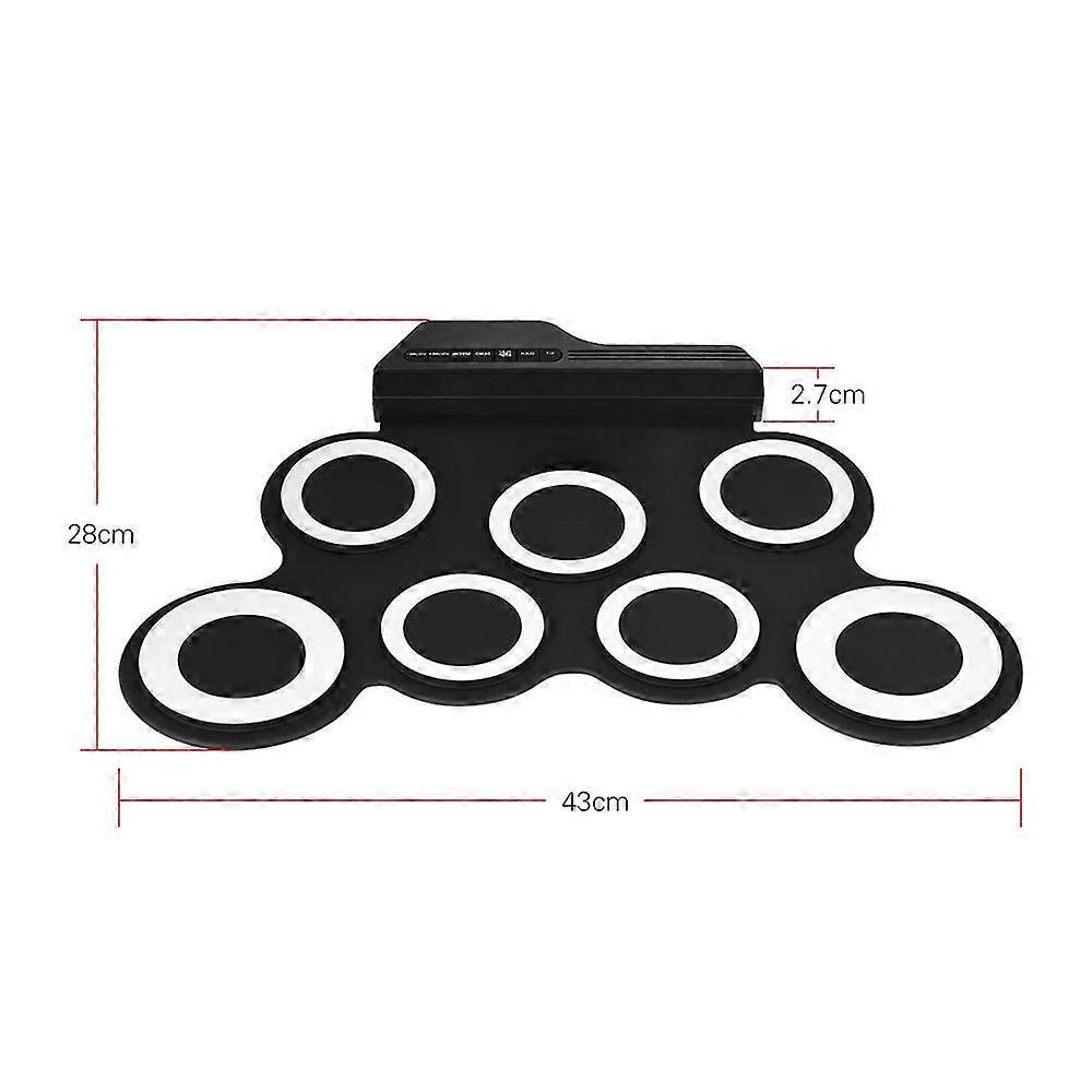 Compact Size Portable Digital Electronic Roll Up Drum Set Kit 7 Silicon Drum Pads USB Powered with Drumsticks Foot Pedals 3.5mm Audio Cable for Practi