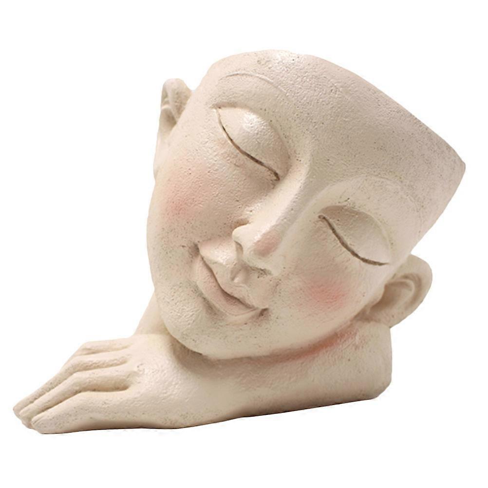 Face Planter Pot Resin Material Indoor Use Khaki Color Planting Container 1Set