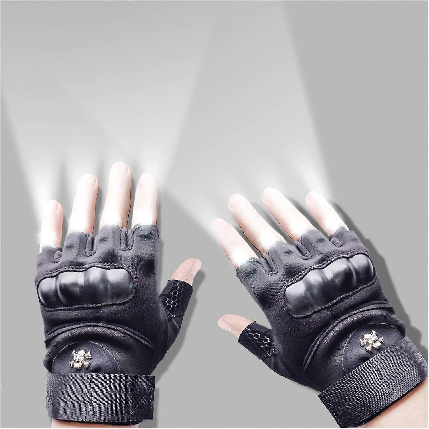 2025 Latest Model  LED Flashlight Gloves, Half Finger Lighted Gloves Gifts for Men Women, Flashlight Gloves with 8 LEDs Stocking Stuffers