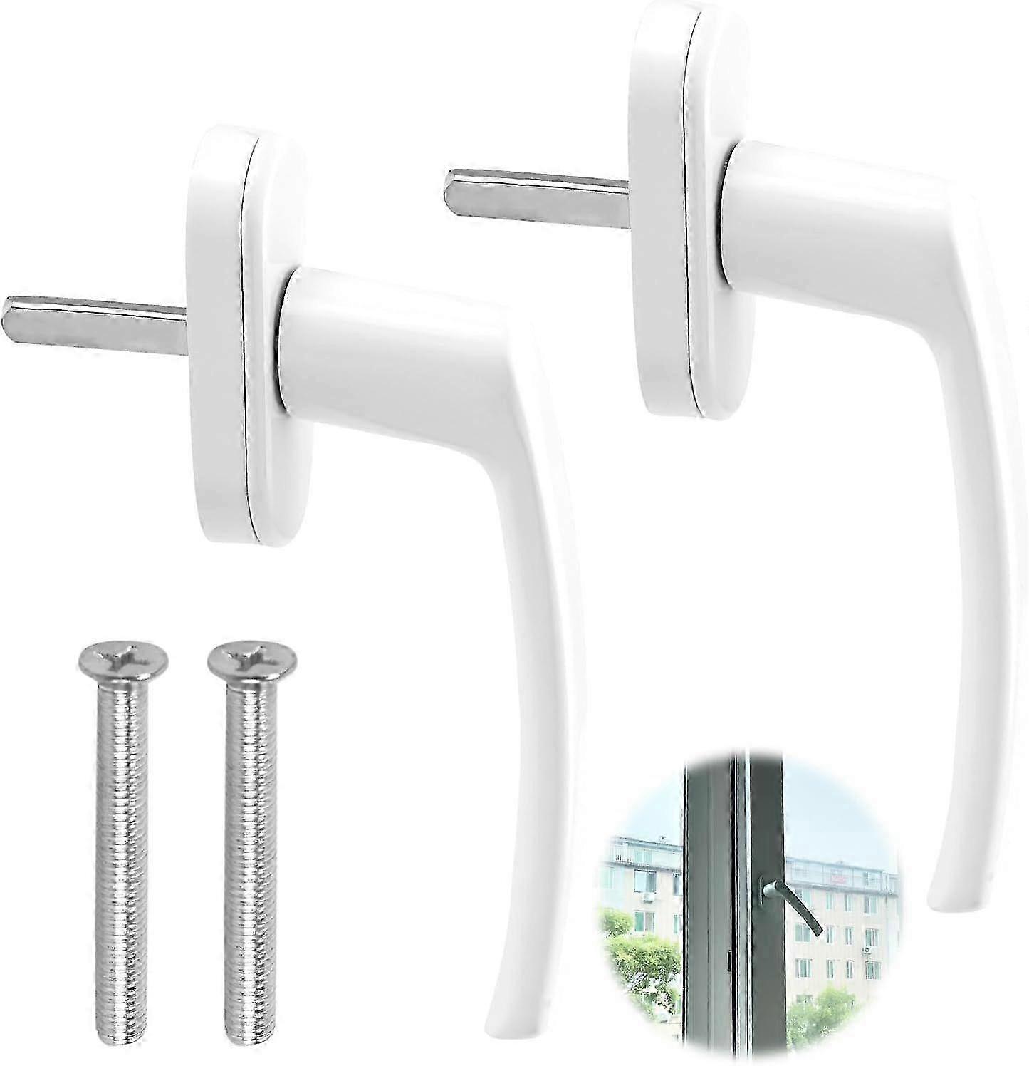 Set of 2 White Aluminum Window Handles Keyless, Easy Switch Security, Ideal for Windows, Balcony Doors and Home