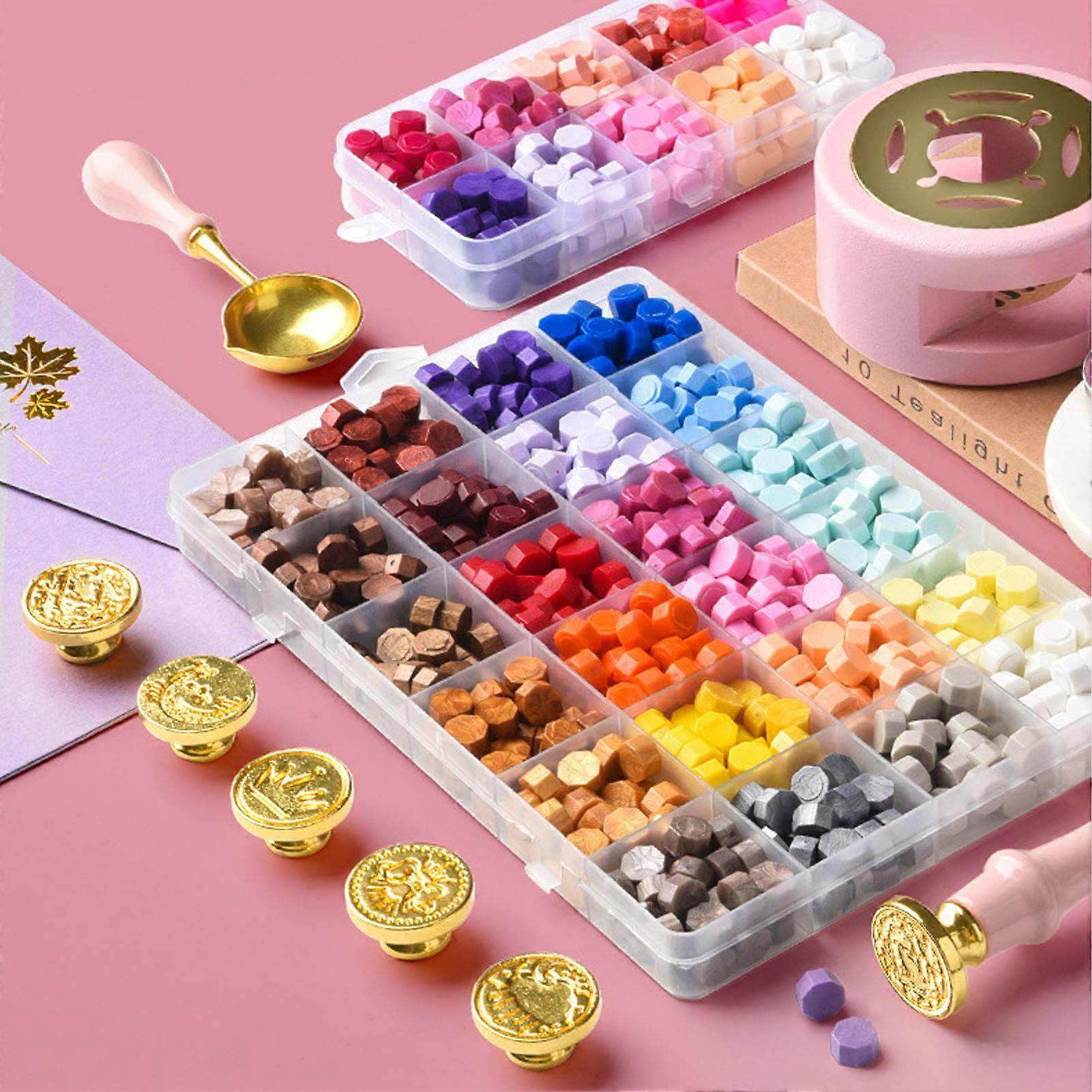 ワックスシーリングキットDIYヴィンテージスタンプセット、ワックス、木材、合金ツール付き