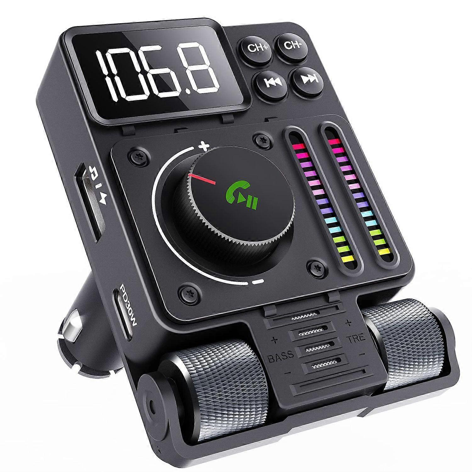 Bluetooth Car Adapter - Bluetooth 5.3 FM Transmitter, PD 30W Fast Charge, HiFi Player(Black)