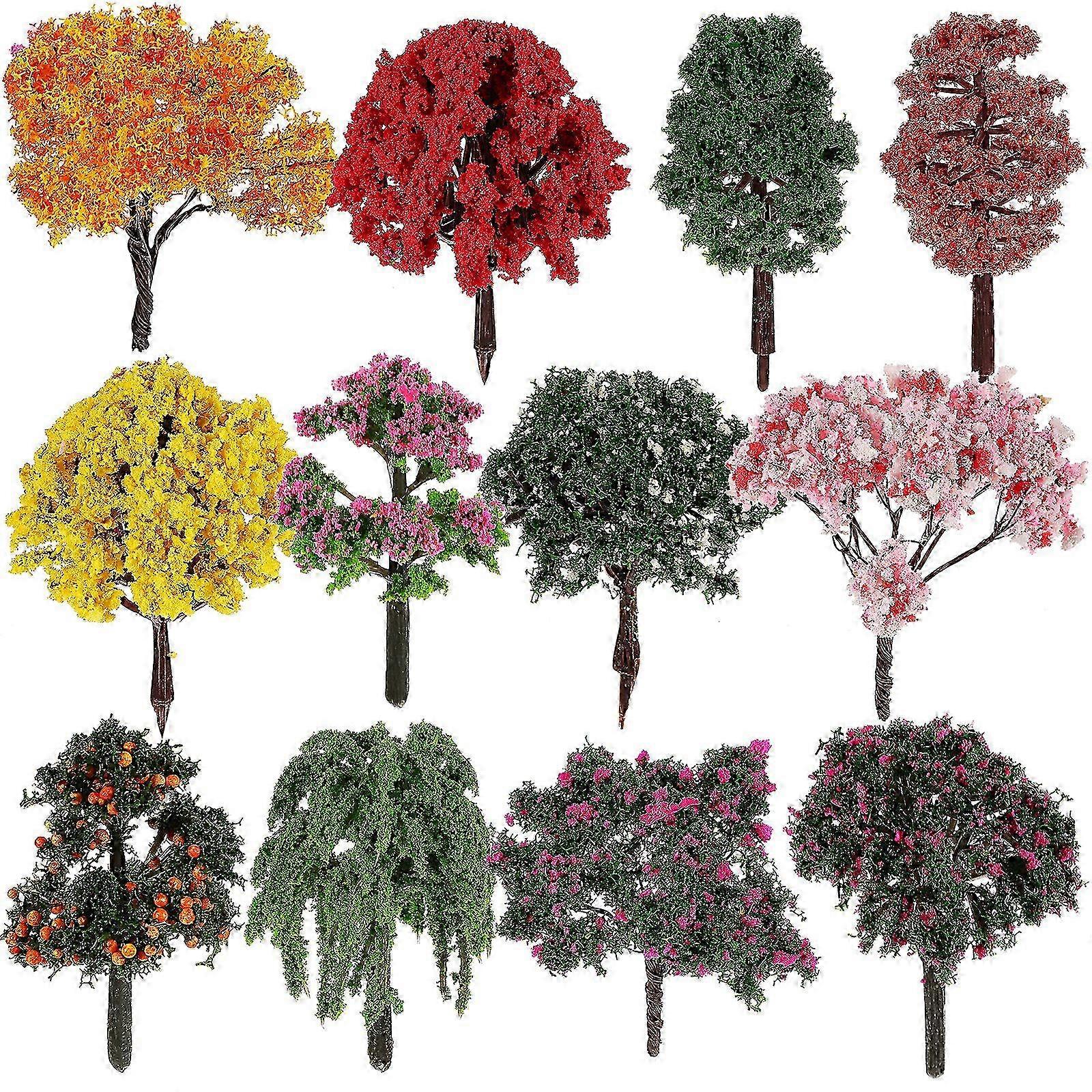 12 Pcs Model Trees Miniature Landscape Scenery Train Railways Trees Models Fake Trees Sand Table DIY Craft Ornaments