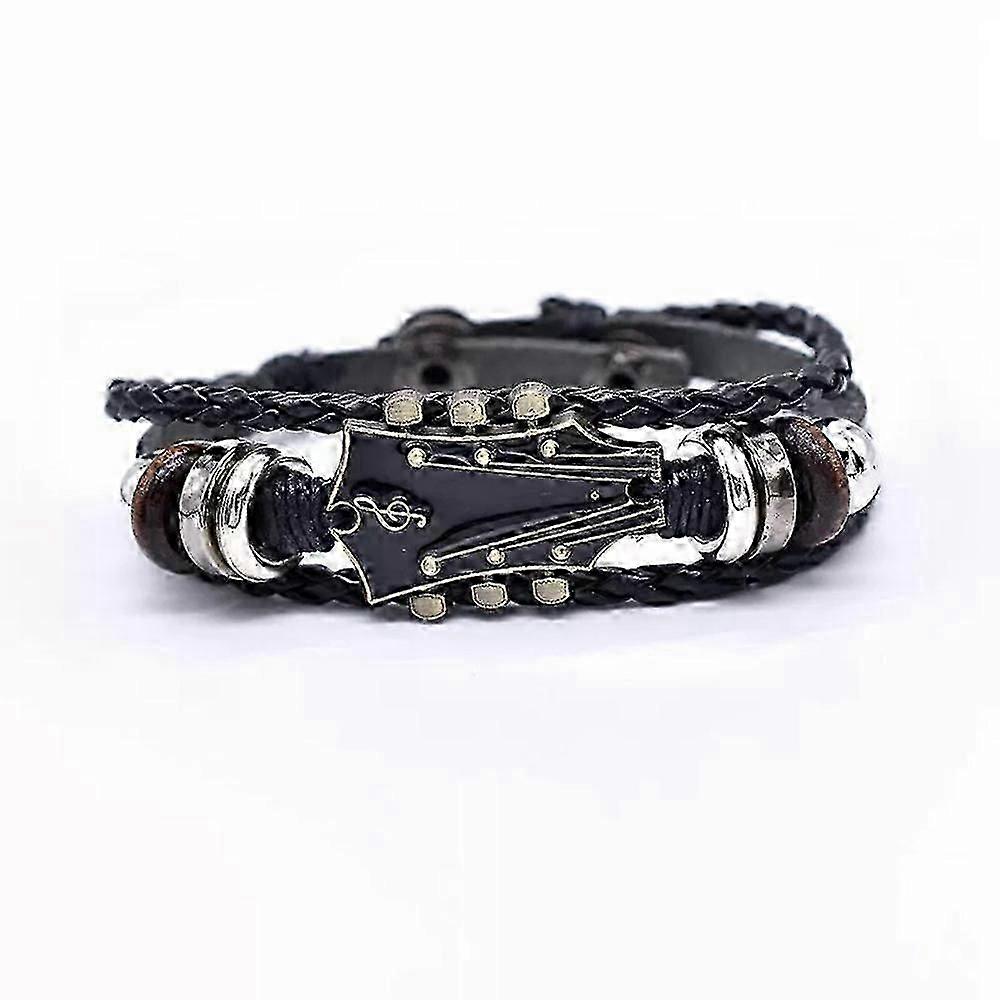 Retro armband för gitarr i konstläder, armband i zinklegering med rockmusik och läder för gitarr - Yvan