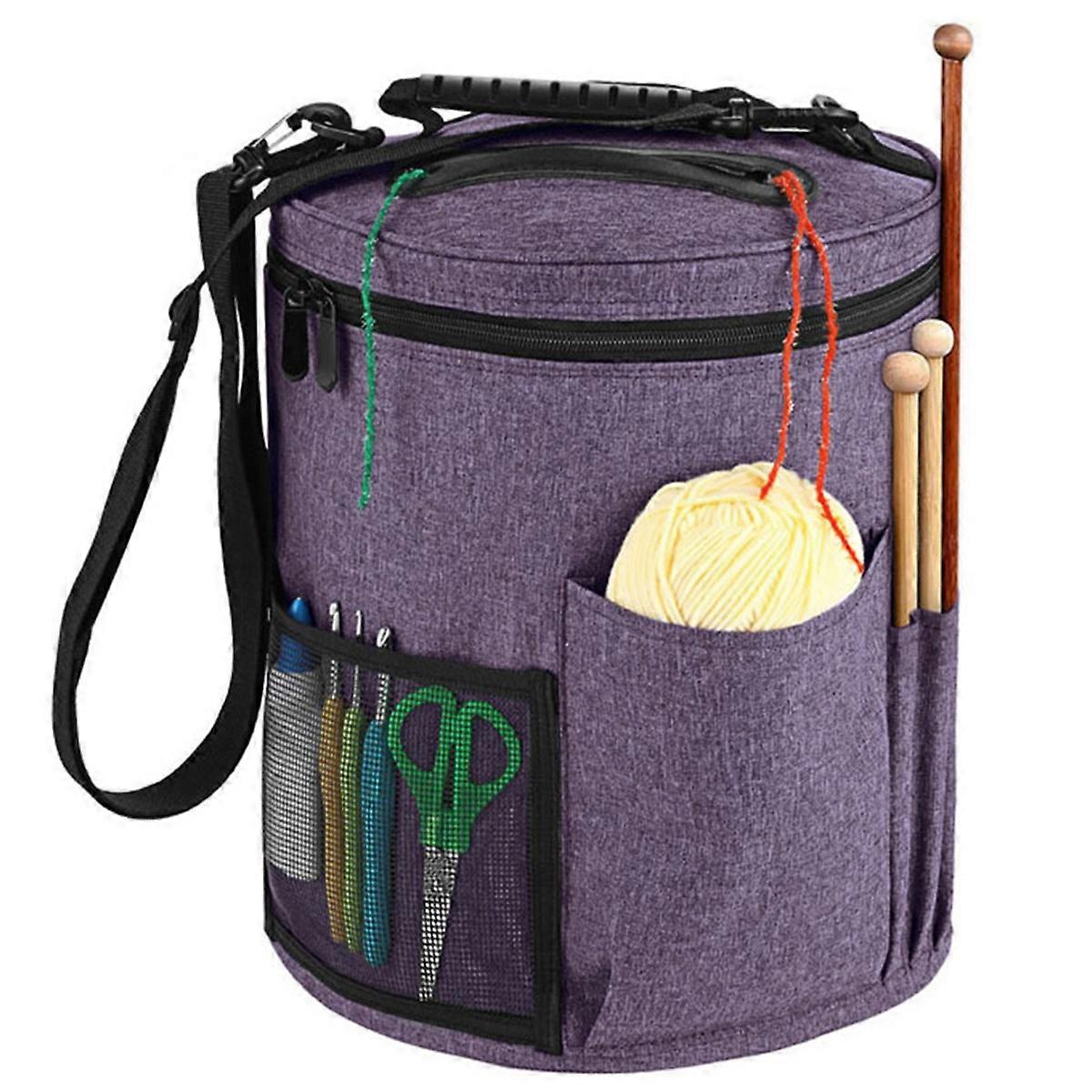 Yarn Storage Bag with Side Pockets & Zippered Lid 11x13in Yarn Organizer with Handle & Shoulder Strap Crochet Storage A