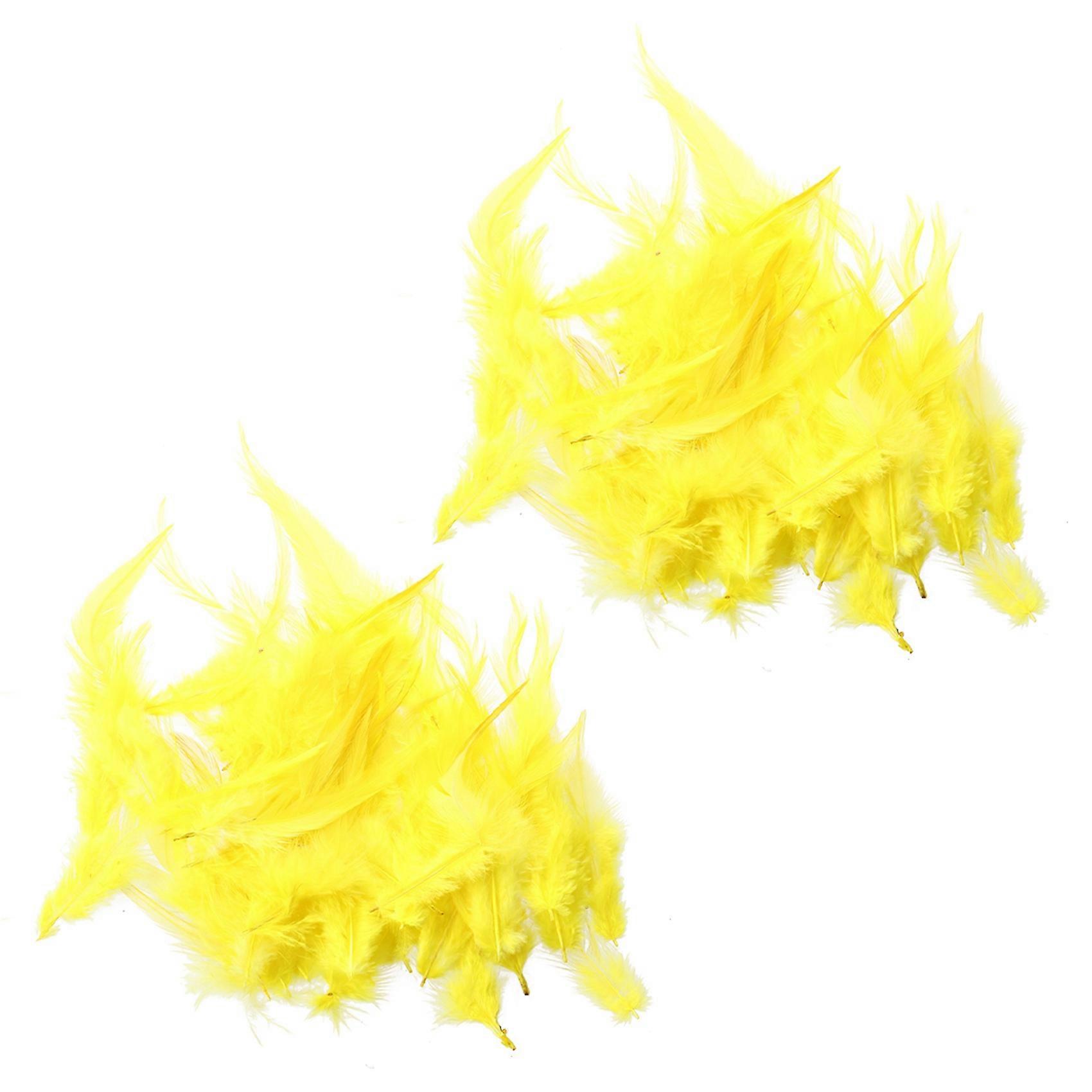 100 PCS Dyed Rooster Feathers for Decoration 10 - 15 cm - Yellow