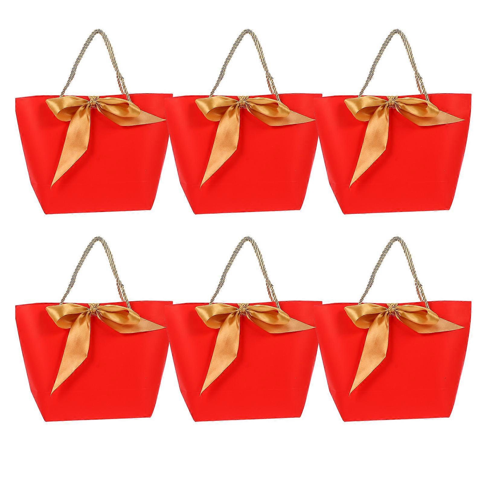 Shopping Paper Bag for Storage Use 6Pcs Paper Hand Bags Portable and Red