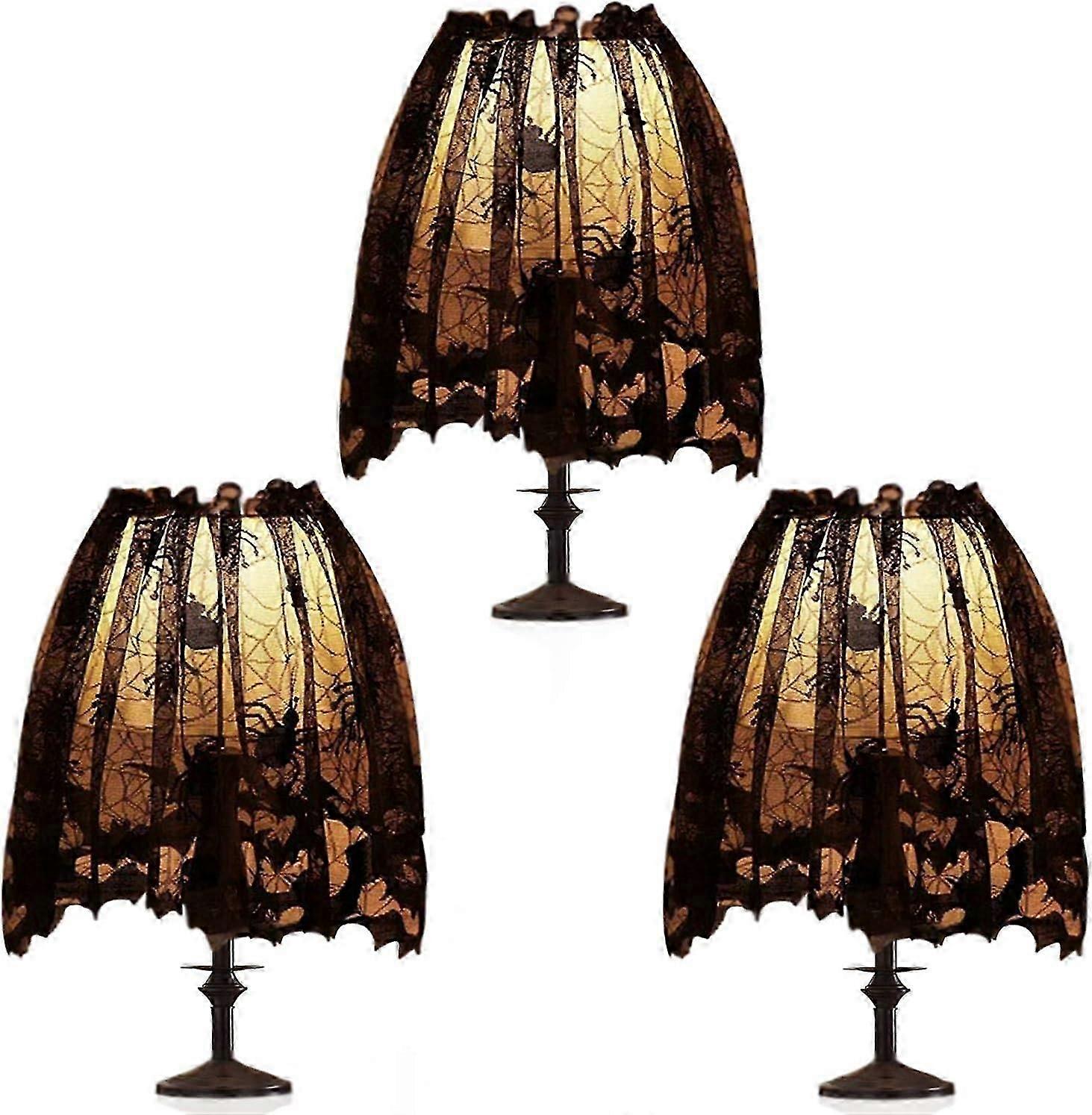 3Pcs Halloween Lamp Shade Cover Decoration, Black Lace Ribbon Spider web Lampshades Cover Topper Scarf, Large 20X60 Inch Spiderweb Lamp Shade Cover