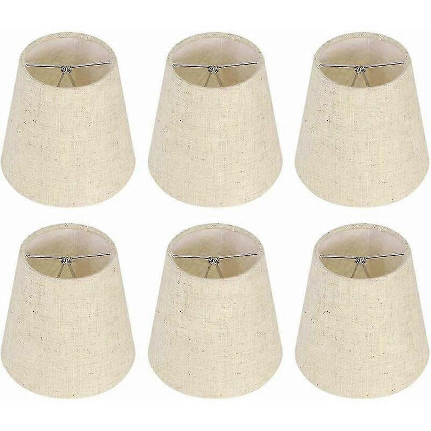 Set of 6 Small Lampshades, Burlap Barrel Lampshade Clip on Bulb for Table Lamp and Floor Lamp, Beige Nordic Chandelier Lampshade 3.5 x 5.5 x 5.2 Inch