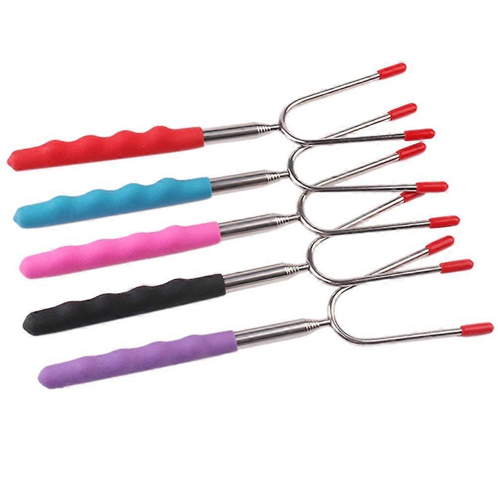 Telescoping Roasting Sticks Stainless Steel Bbq Smore Forks with Silicon Handle Set of 5