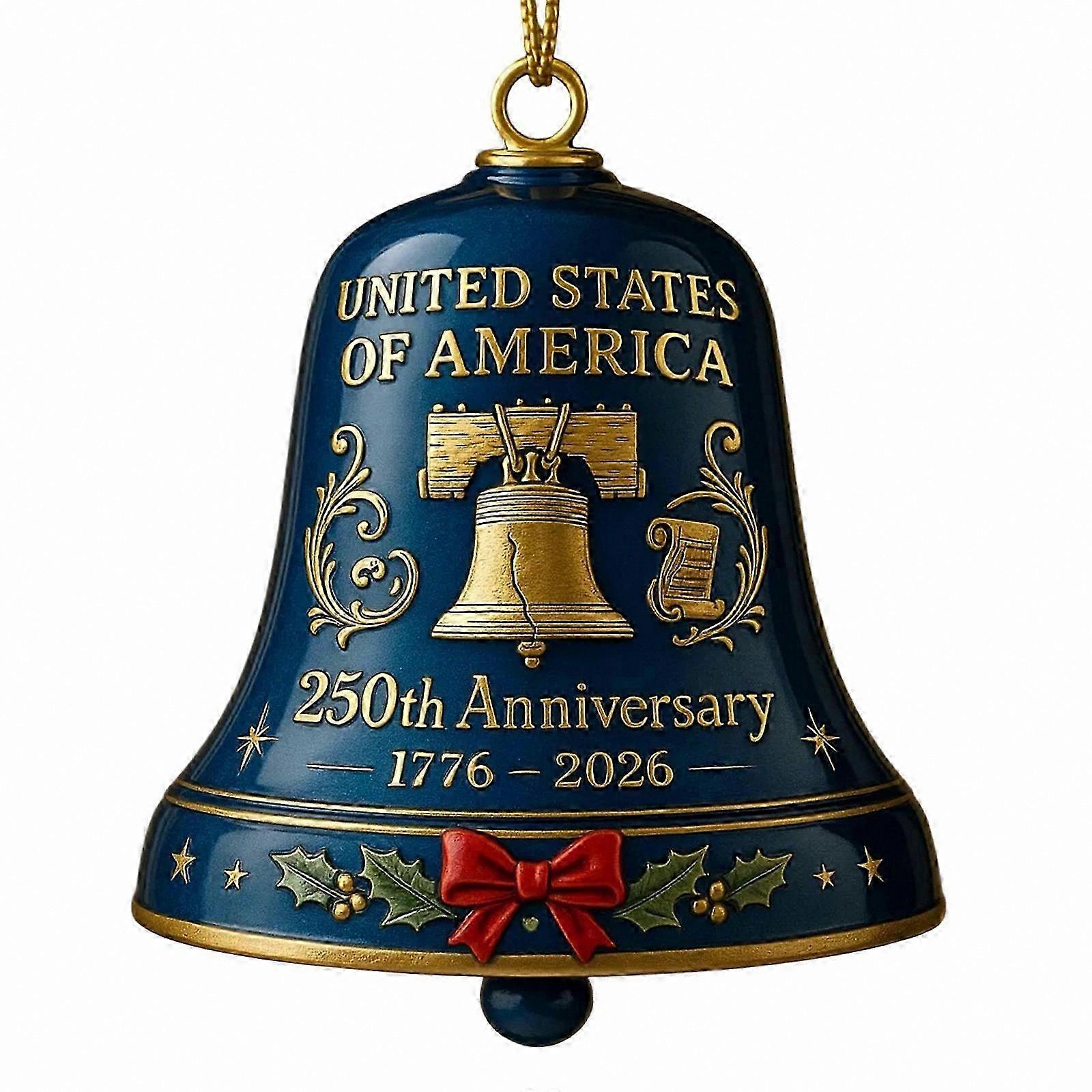 250th Anniversary Christmas Bell Ornament with Red Decorative Details for Home and Garden
