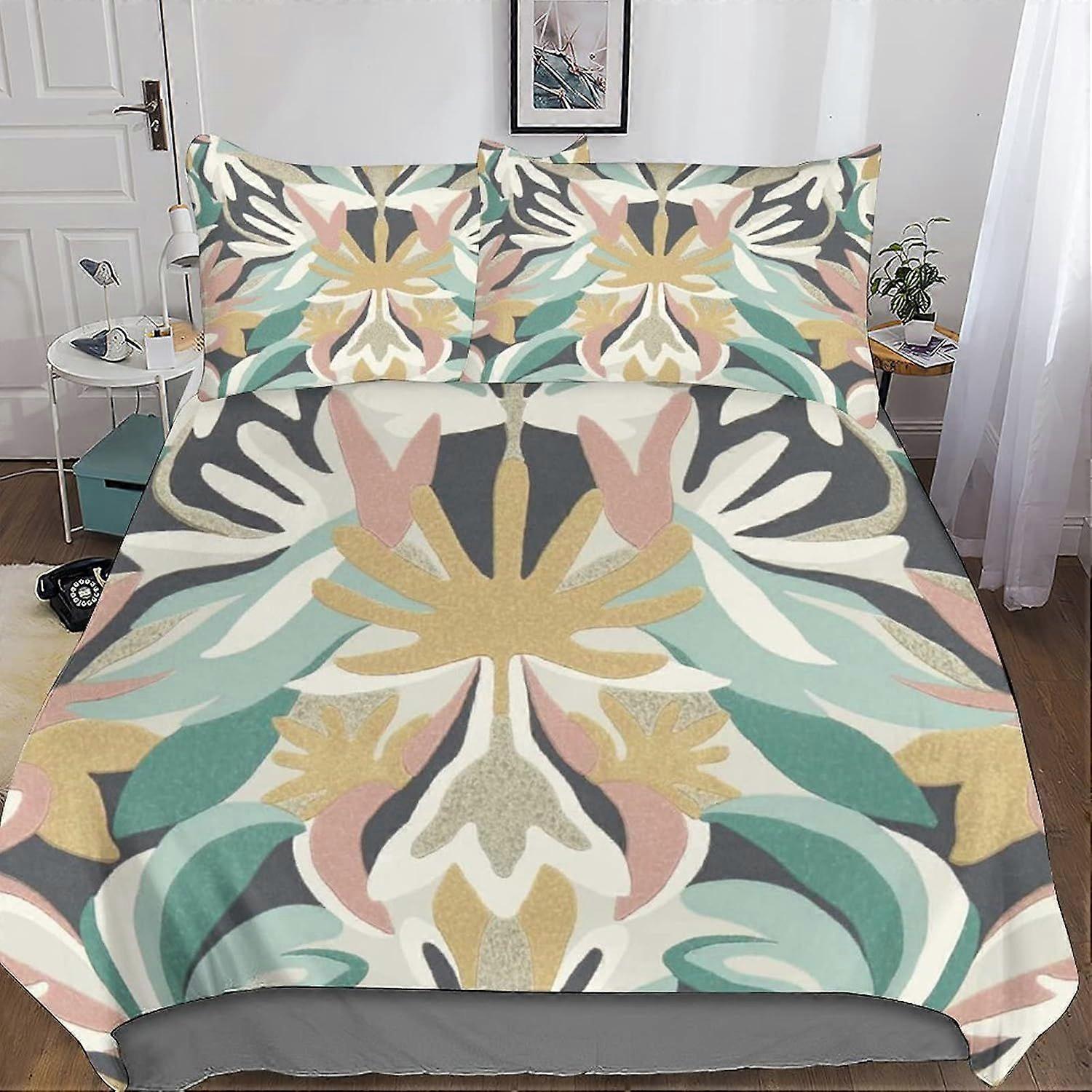 A523 3D Simple Effect Quilt Bedding Set,Printed Pattern Printed Duvet Cover Set Soft Microfiber with Pillwocase 3 Pieces for Childrens And Adults Doub
