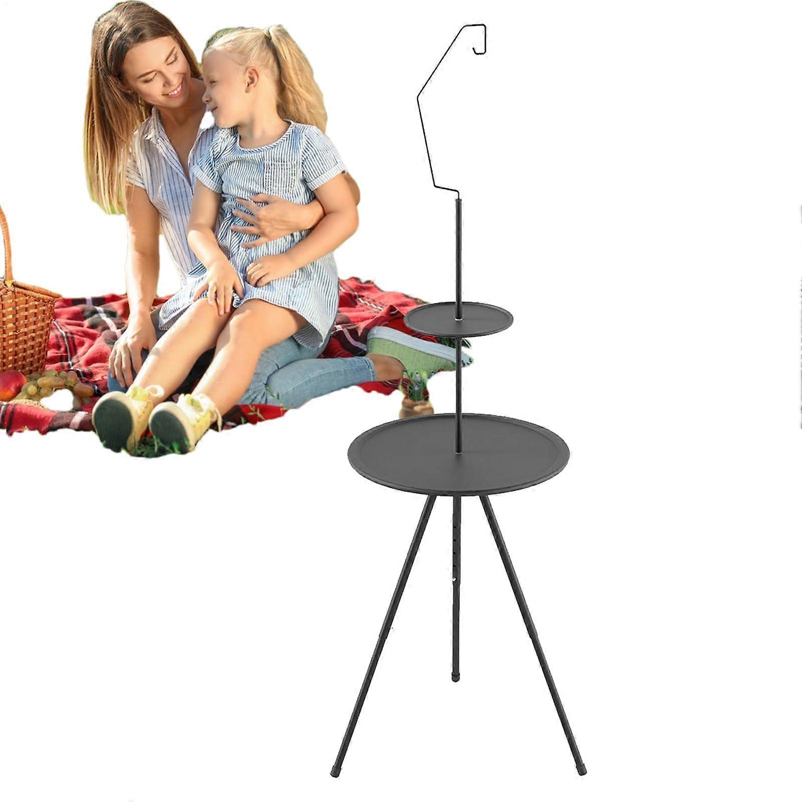 Small Round Folding Table with Lamp Holder, Lightweight Portable Camping and Picnic Table for Outdoor and Indoor Use