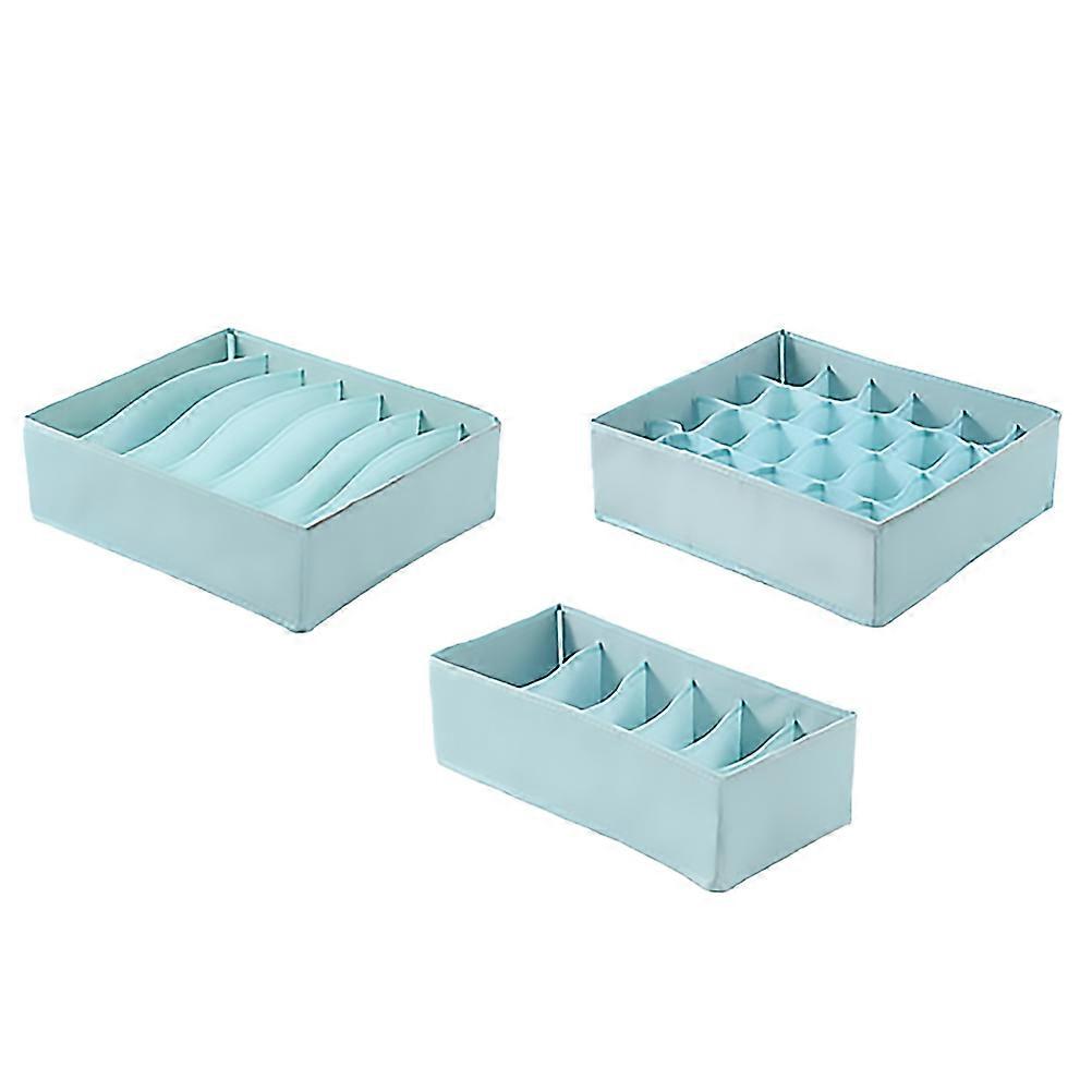 Blue Cloth Storage Box for Underpants Storage 1Set with 3 Compartments