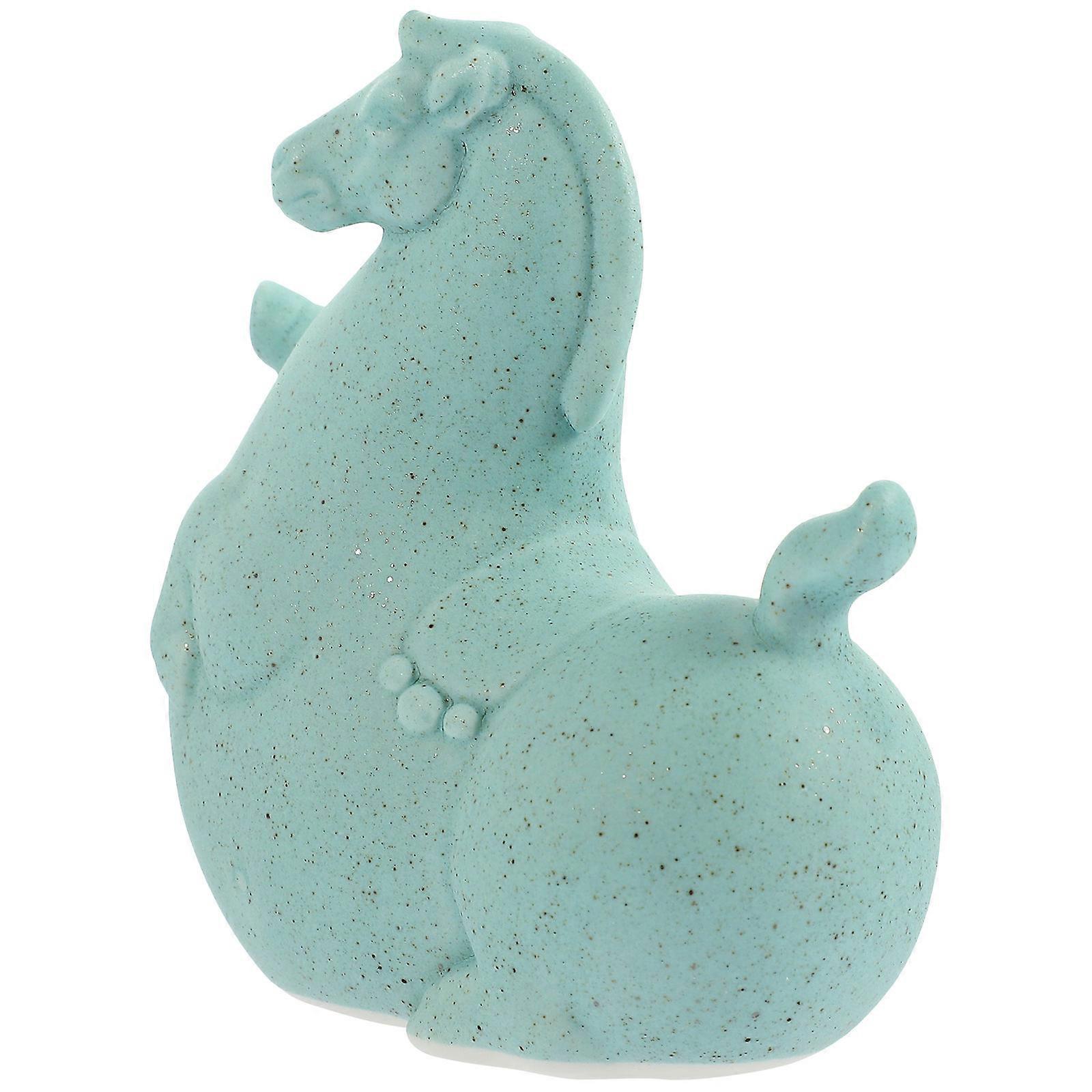 Ceramic Horse Statue 4Pcs Light Green Tabletop Animal Decor with Safe Touch
