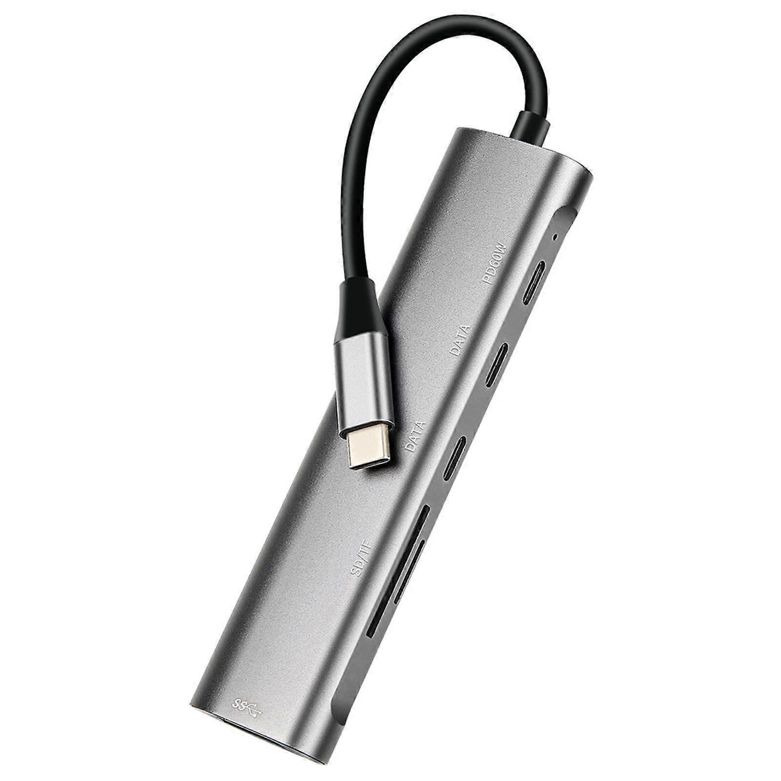 6 In 1 Aluminum Alloy Adapter USB TypeC Data Transfer PD 60W Charging Office Use Multiport