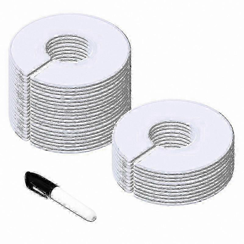 30-Pack White Round Closet Hangers with Size Dividers and Marker, 3.5" Outer Diameter