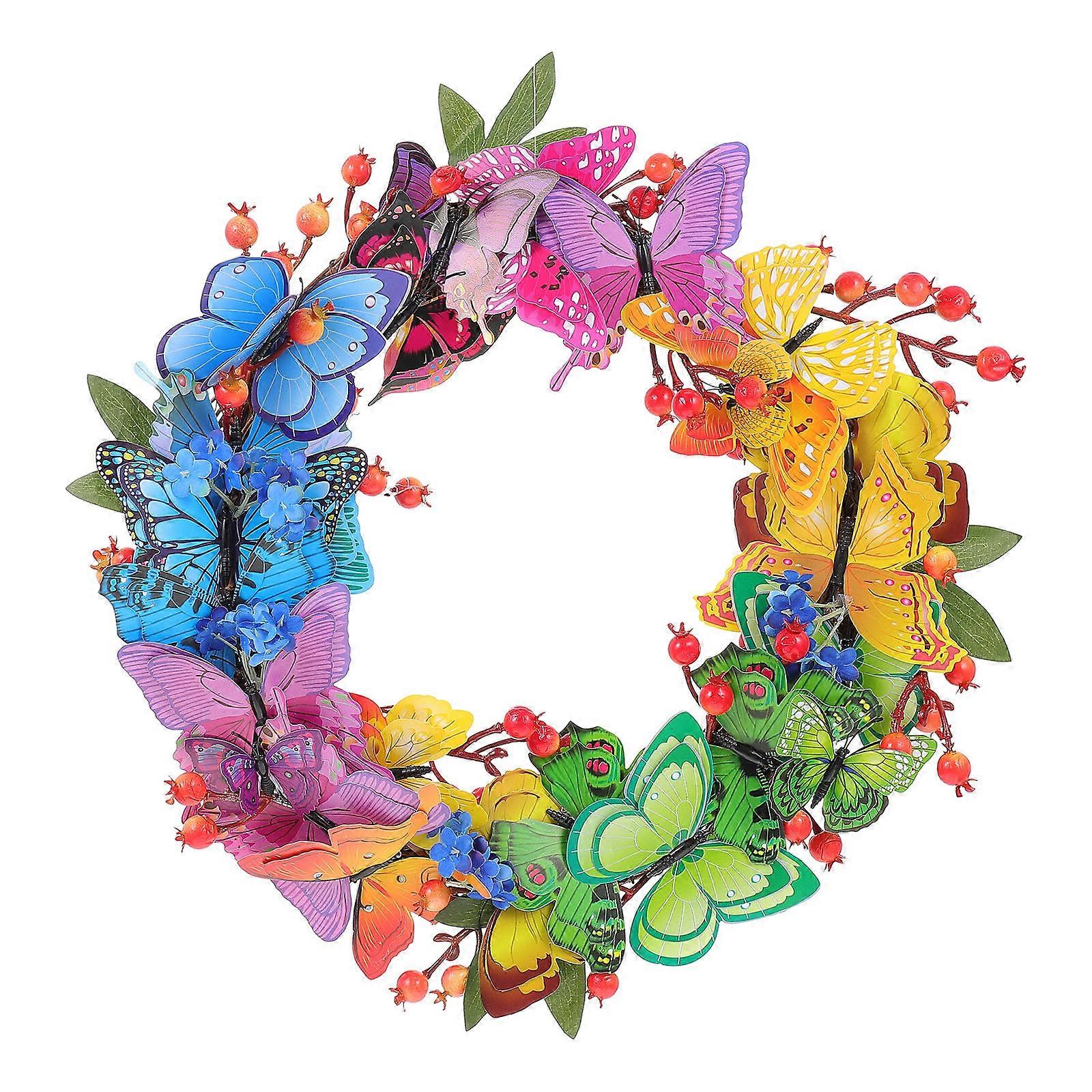 Butterflies Wreath Artificial Spring Wreath for Decor 2Pcs Hanging Wreaths
