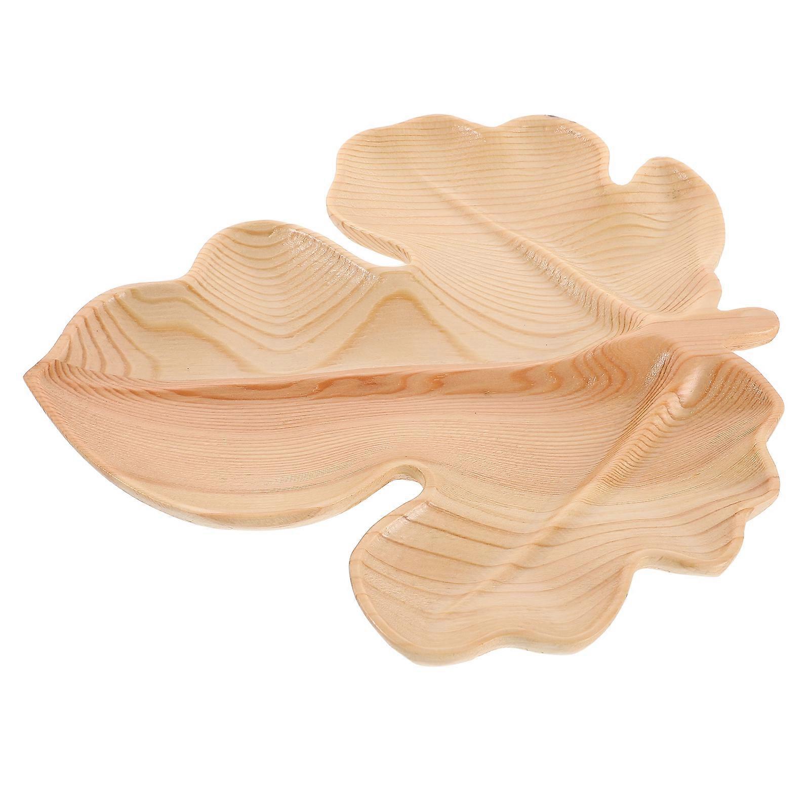 Wooden Leaf Design Fruit Bowl Serving Tray for Storage Use 2Pcs Rustic Style