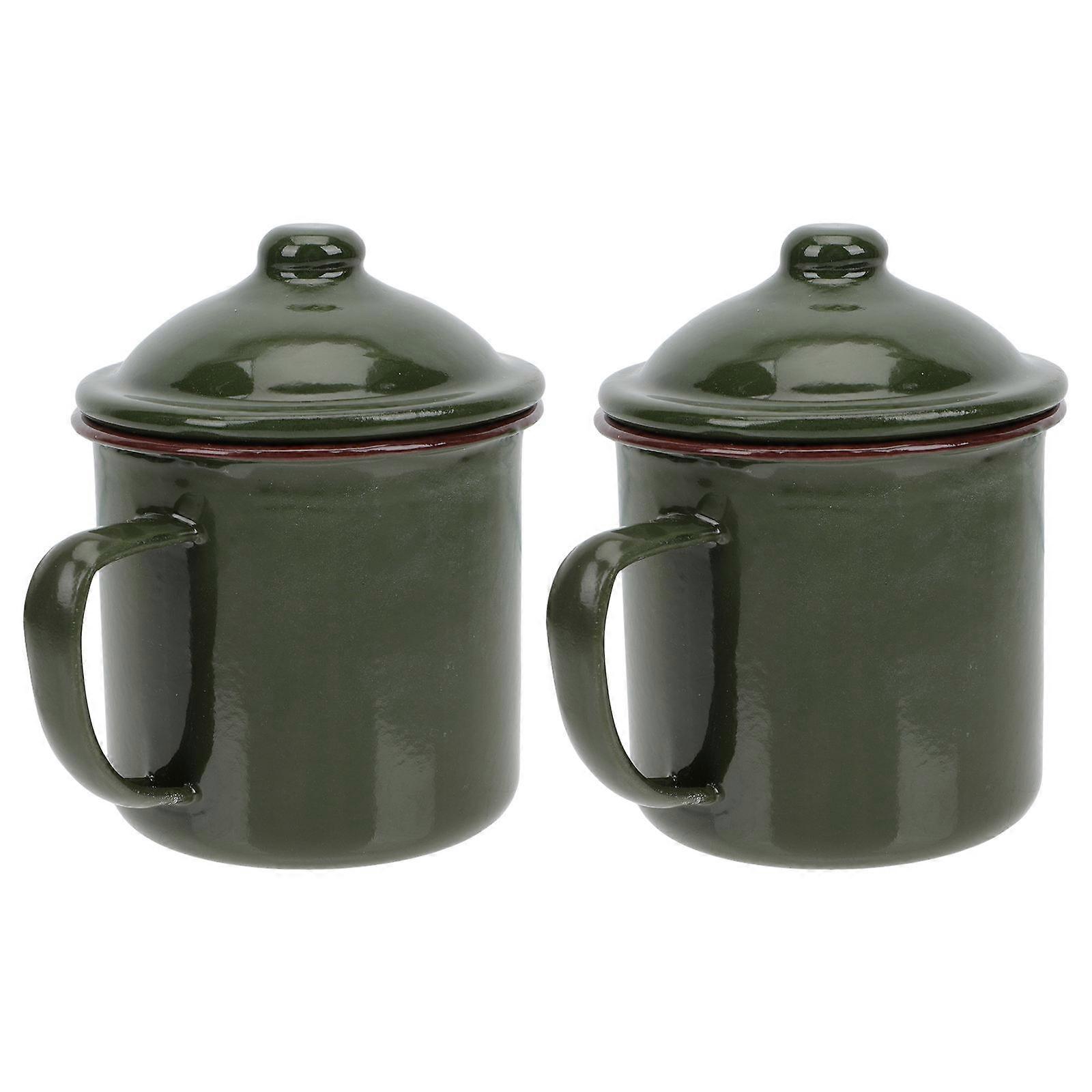 Green Enamel Water Cup for Storage Use 2Pcs Household Drinking Cups