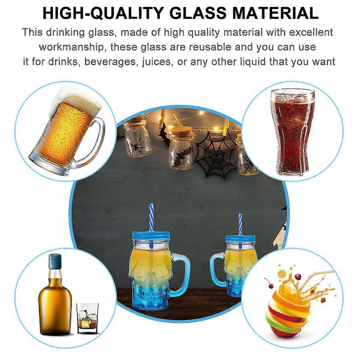Skull Head Shaped Glass Cups 2Pcs 500ML Ideal For Halloween Bars Storage Cup For Reusable Use