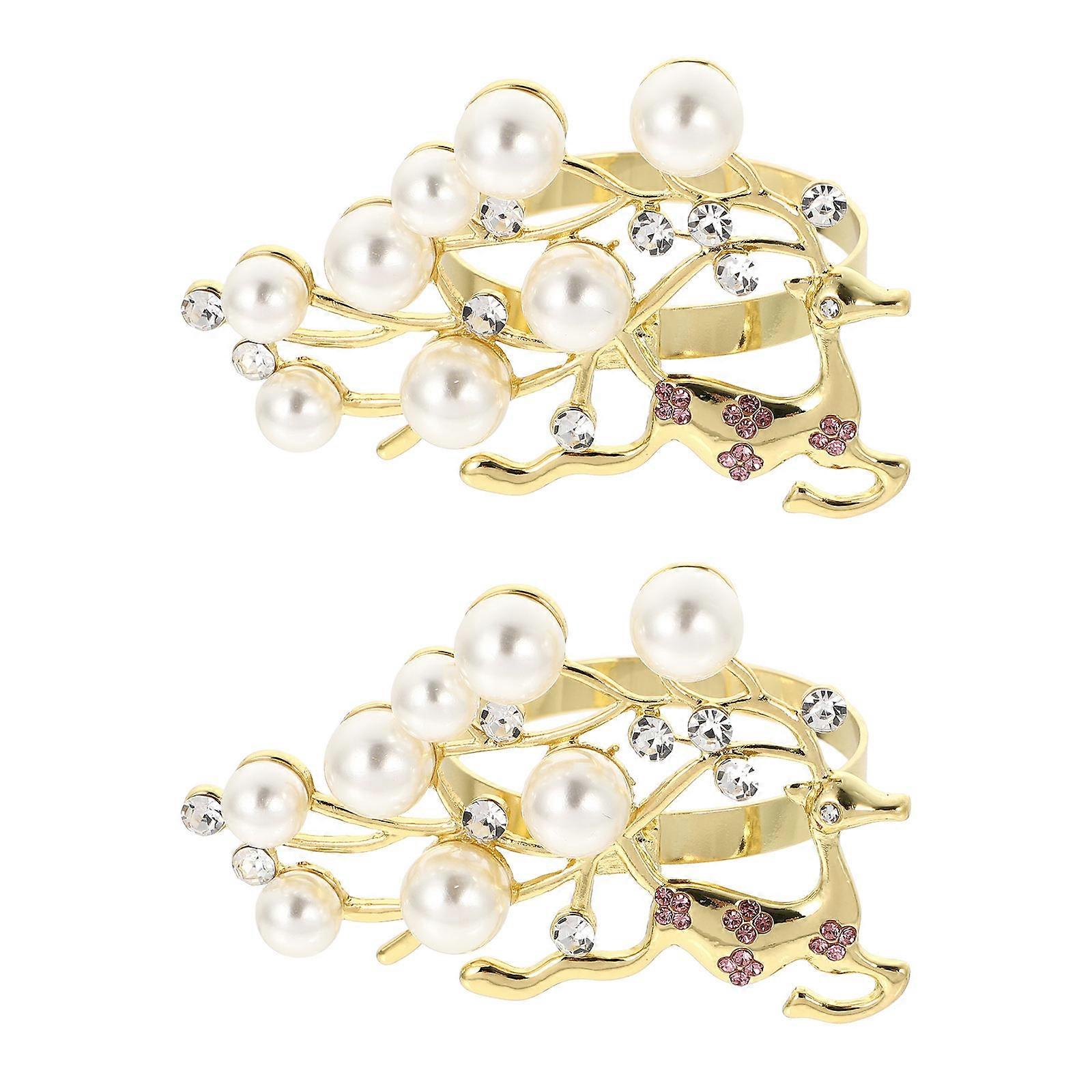 Christmas Napkin Rings for Decoration 4Pcs Deer Shape with Pearl and Diamond
