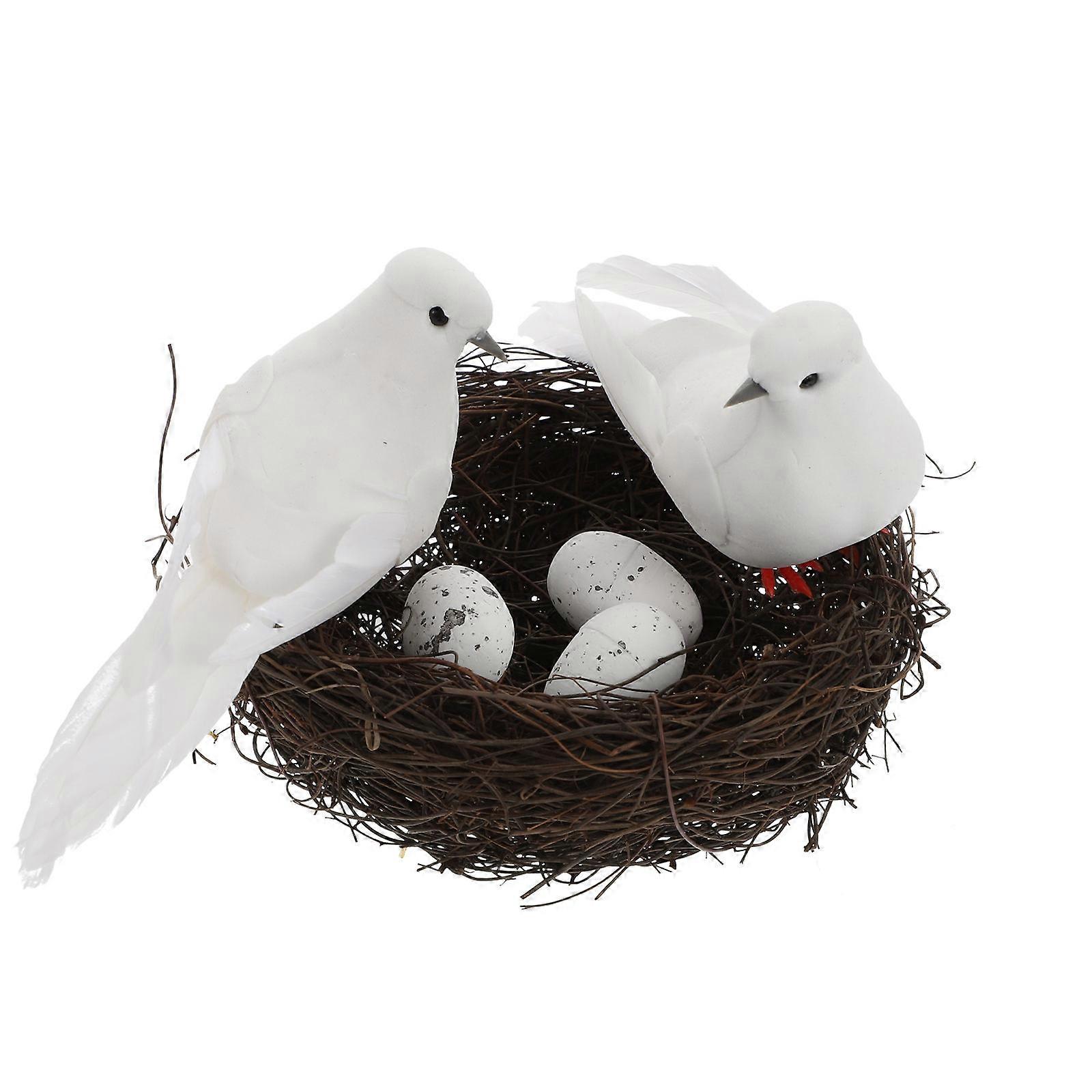 Birds Nest Adornment for Decor 3Sets Simulated White Decoration