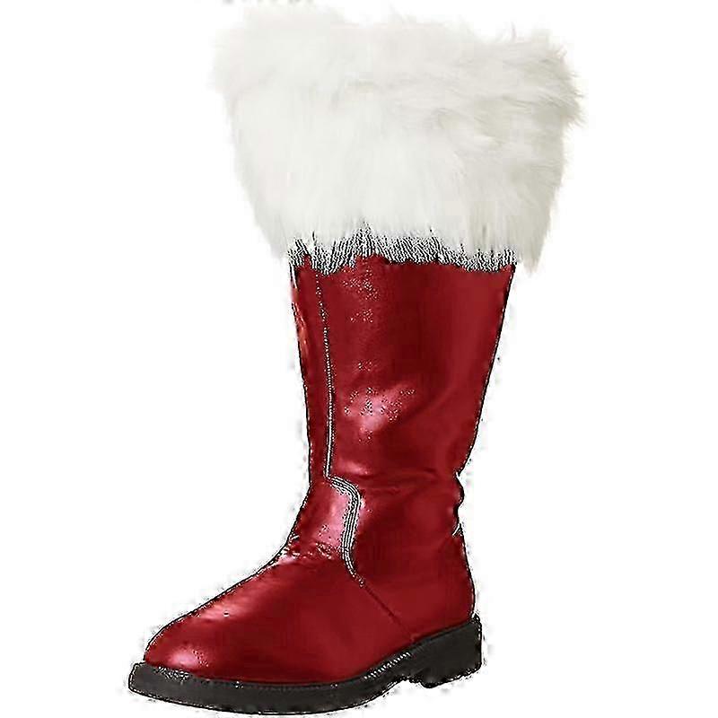 Noel Santa Claus Botları Cosplay Siyah Deri Ayakkabılar Beyaz Peluş Manşet Ayakkabılar Cadılar Bayramı Noel Erkekler ve Kadınlar İçin Uygun -CANH