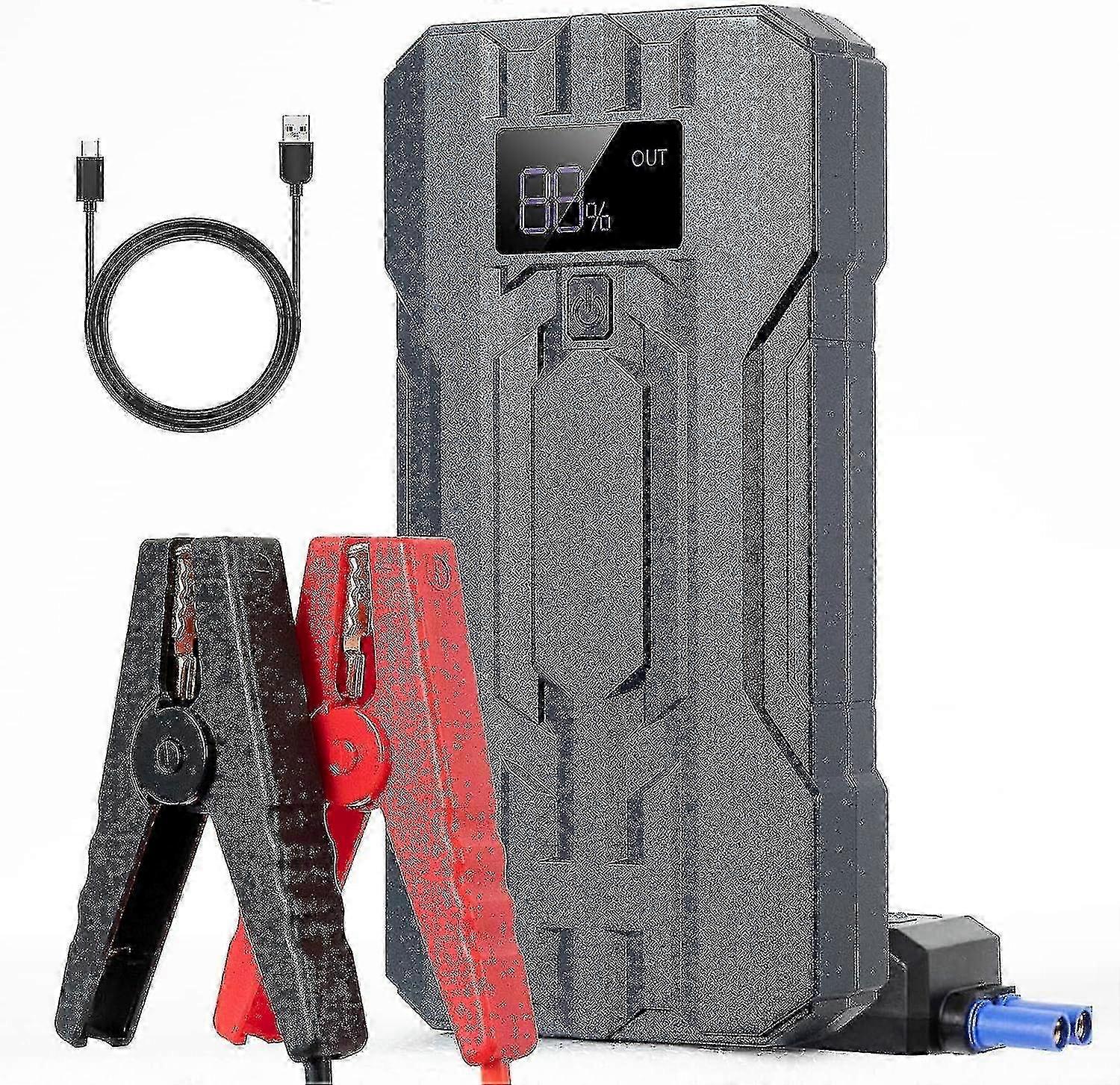 Battery Booster, Portable Jump Starter, Car Jump Starter, With Large Lcd Screen, 12v Jump Starter With Led Lamp, Quick Charge