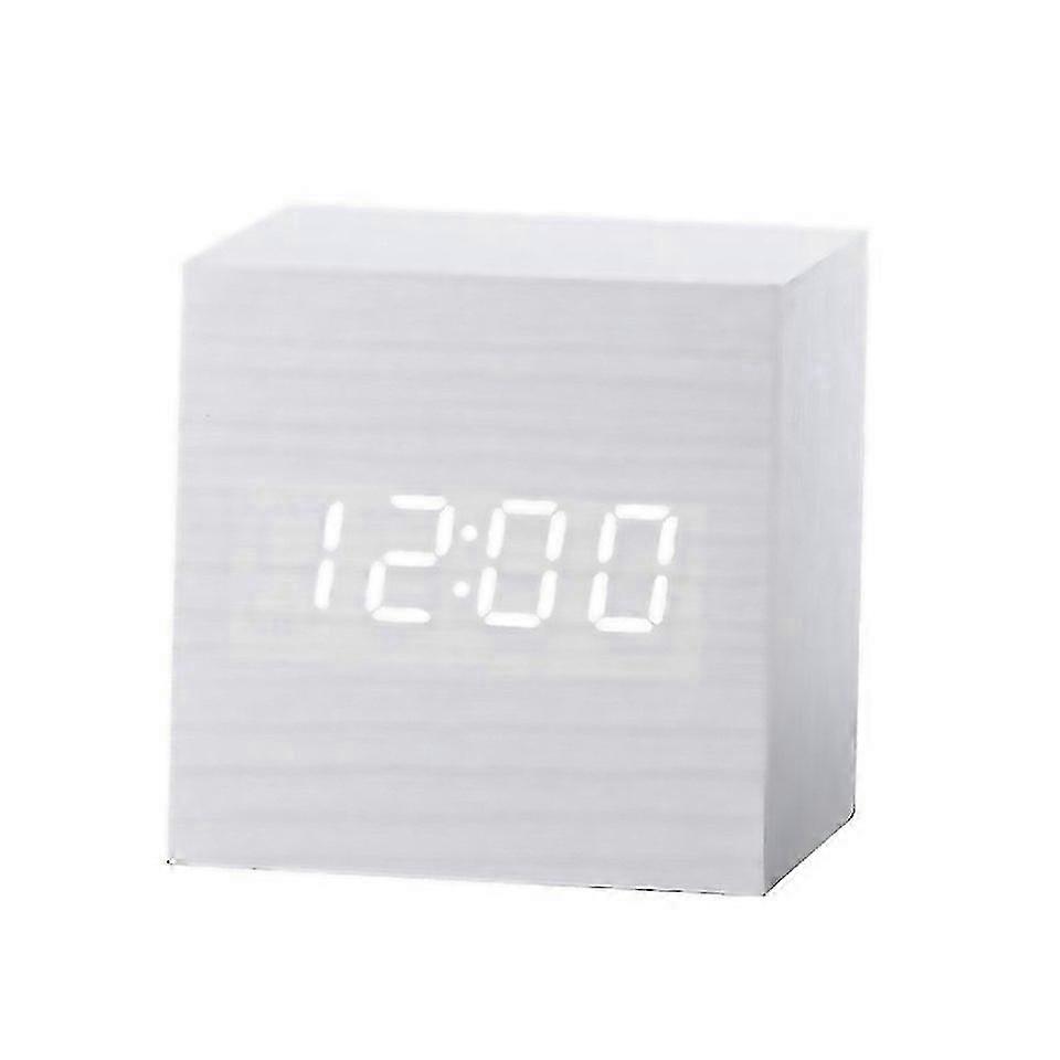 For Multicolor Sounds Control Wooden Clock Modern Digital Led Desk Alarm Clock Thermometer Timer Woo 26s