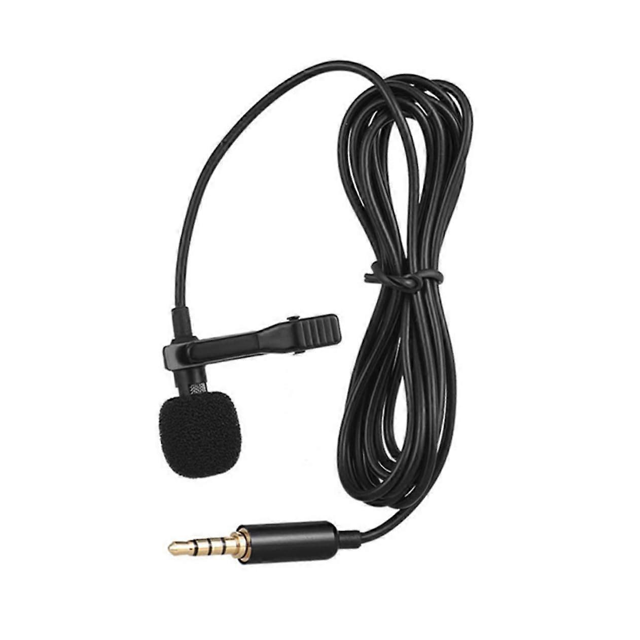 Lavalier Microphone For Phone ClipOn Wired Lapel Mic For Interview Recording Long Cable Black
