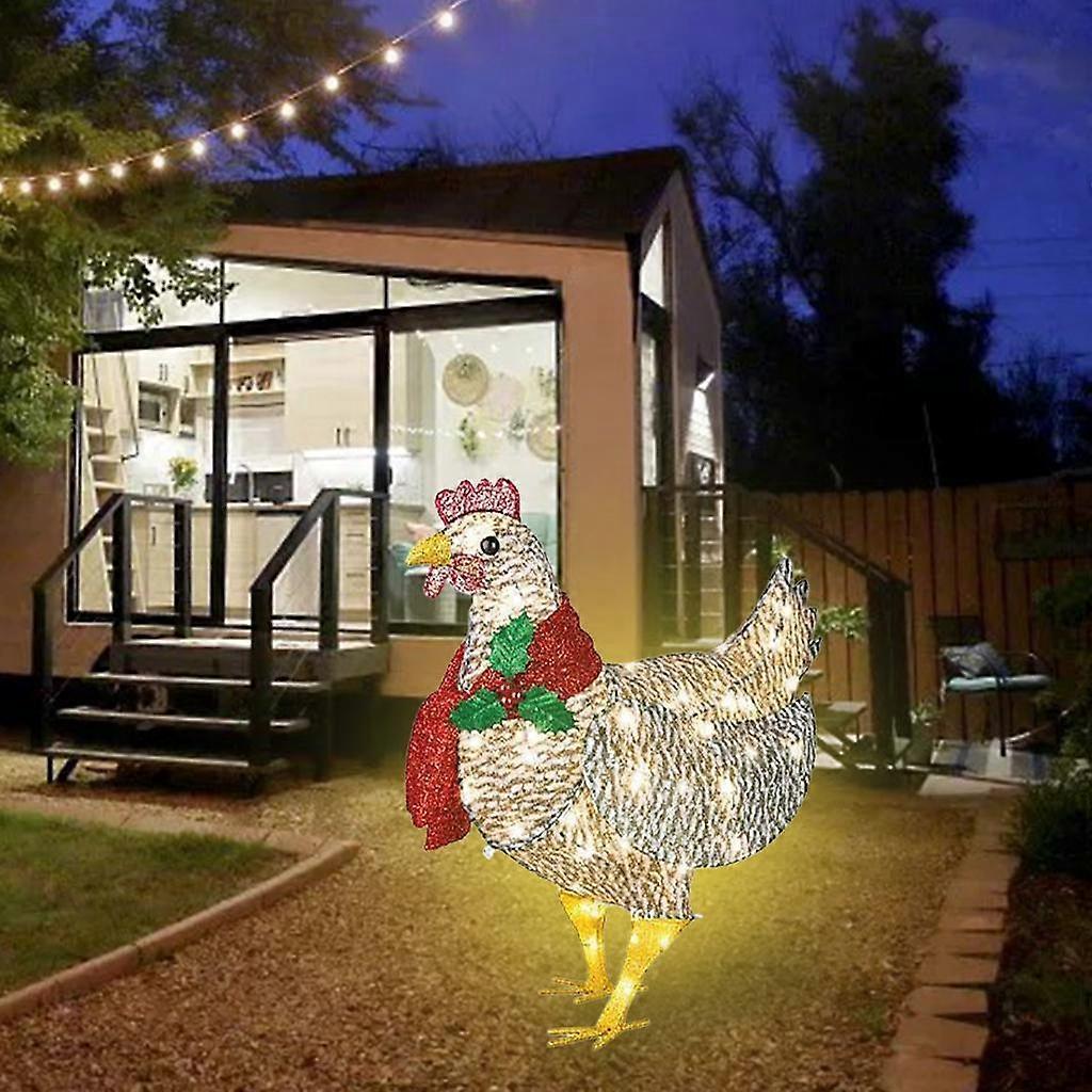 Decorative Christmas Illuminated Chicken with Scarf Ornaments, Garden