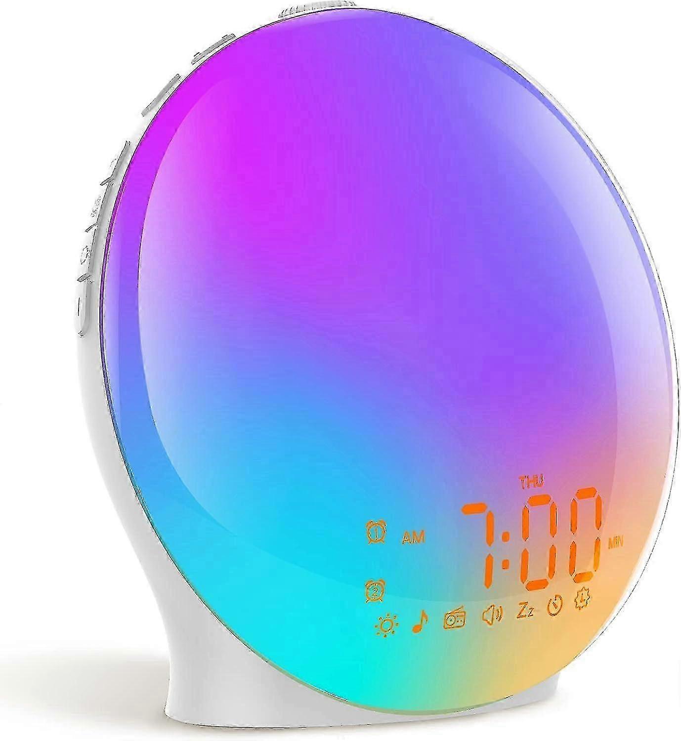 Wake-up light alarm clock with sunrise simulation and 8 sounds