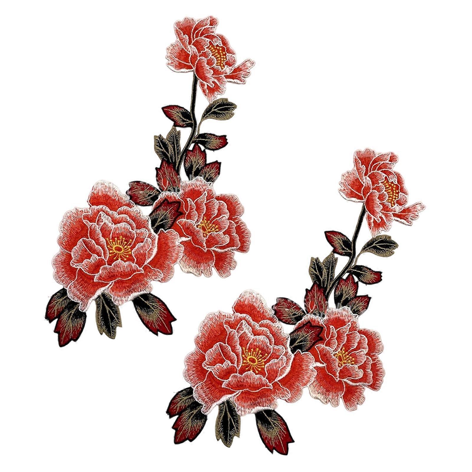 2 Pcs Floral Applique Patches Iron On Patches Embroidered Patches Flower Patches Sew On Patches  orange color