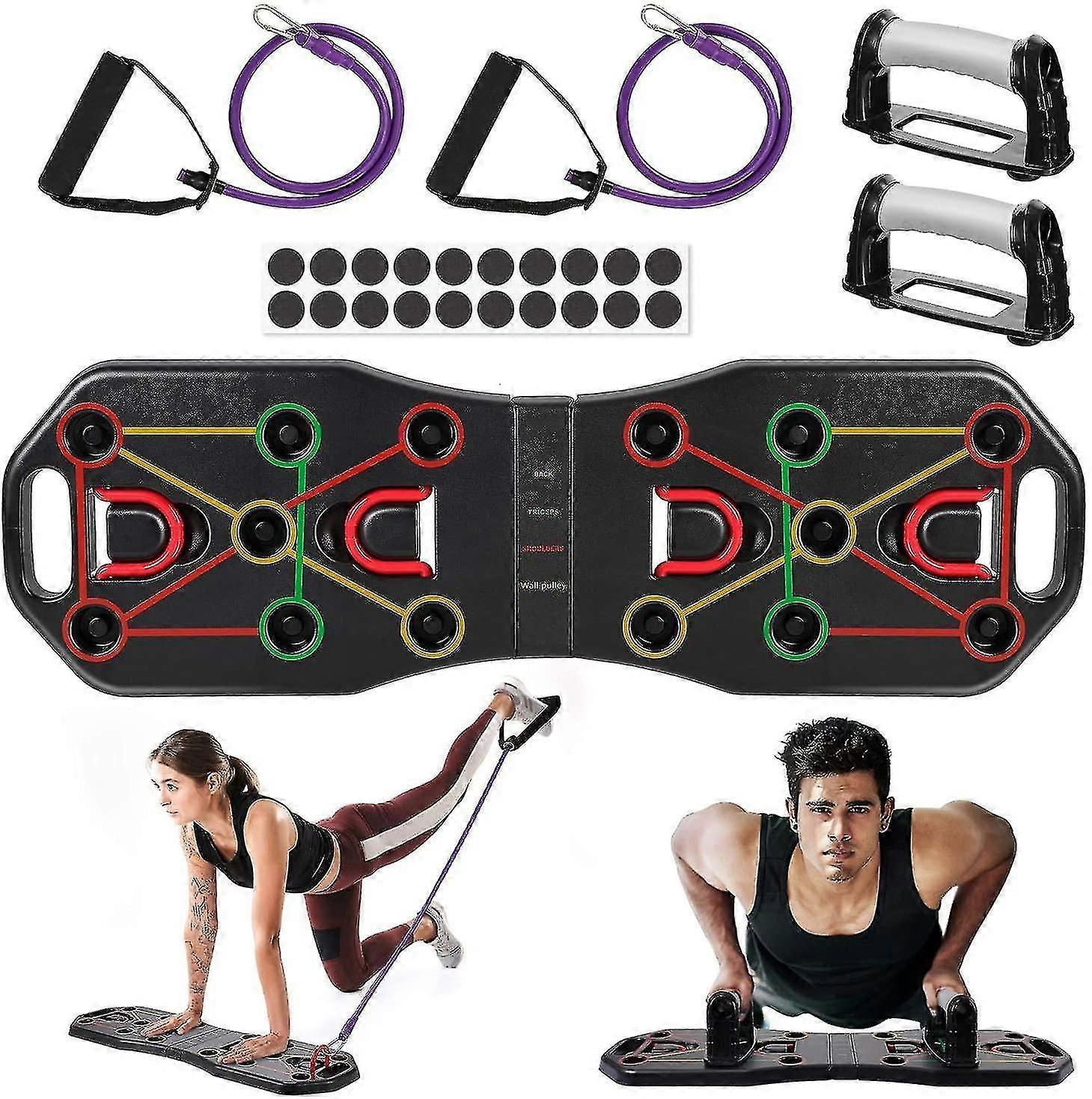 Push Up Board, 9 In 1 Foldable Muscle Board With Resistance Bands, Multifunction Home Workout Press Up Board, Gym Exercise Equipment Push-Up Board For