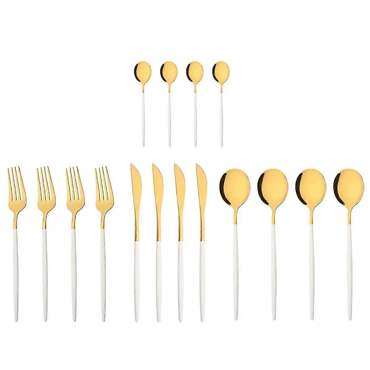 Dinnerware Set White Gold Dinner Cutlery Set Stainless Steel Flatware Fork Spoon Tableware Set