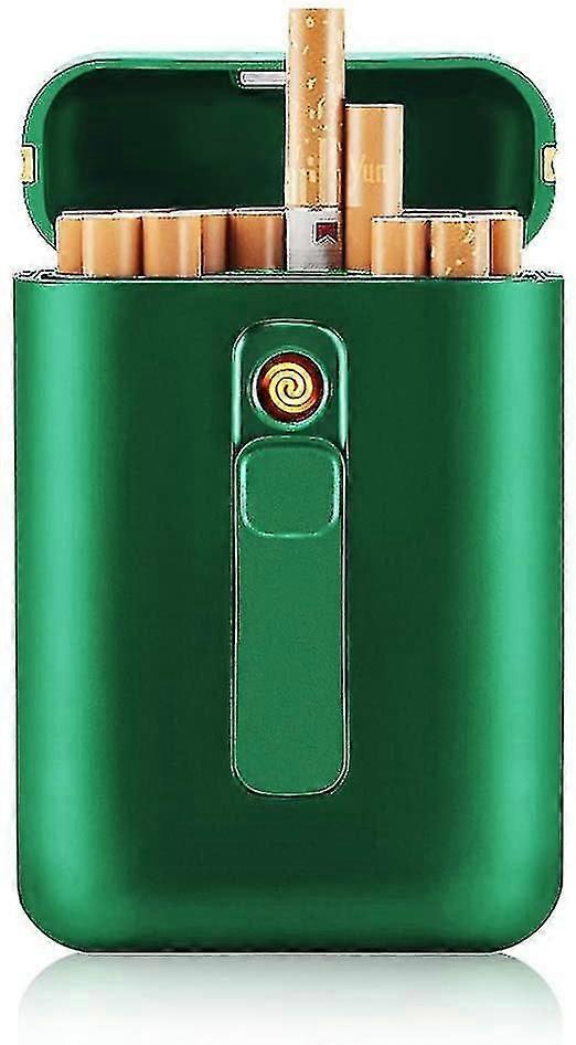 Portable Case For 20 Cigarettes With Usb Rechargeable Lightergreen