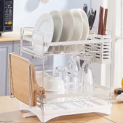 Kitchen Sink Dish Drying Rack with Adjustable Swivel Spout Stainless Steel Countertop Drainer for Plates and Cups