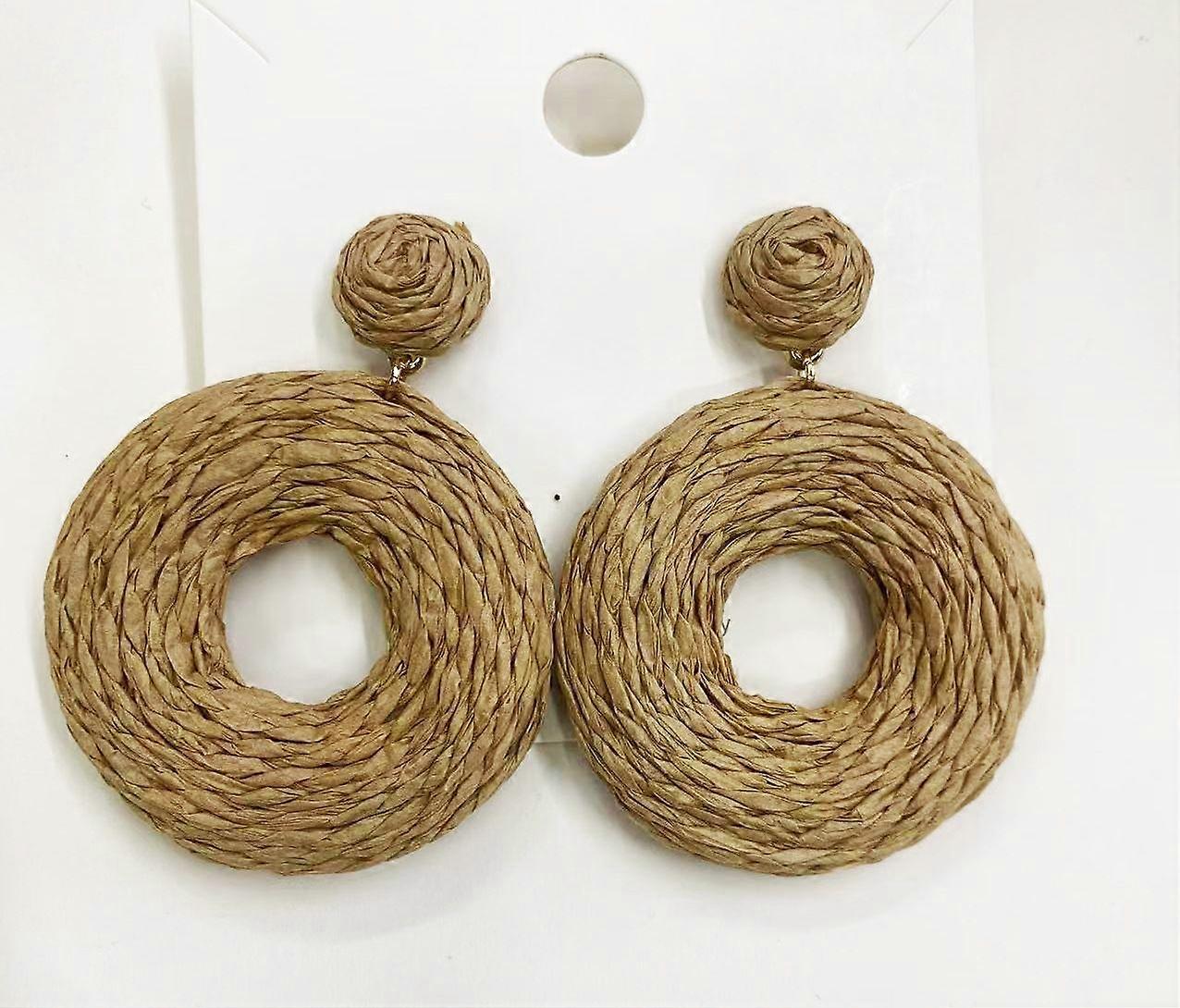 Orecchini pendenti in rafia bohémien per le donne ragazze Boho Statement Rattan geometrico orecchini rotondi estivi vacanze in spiaggia