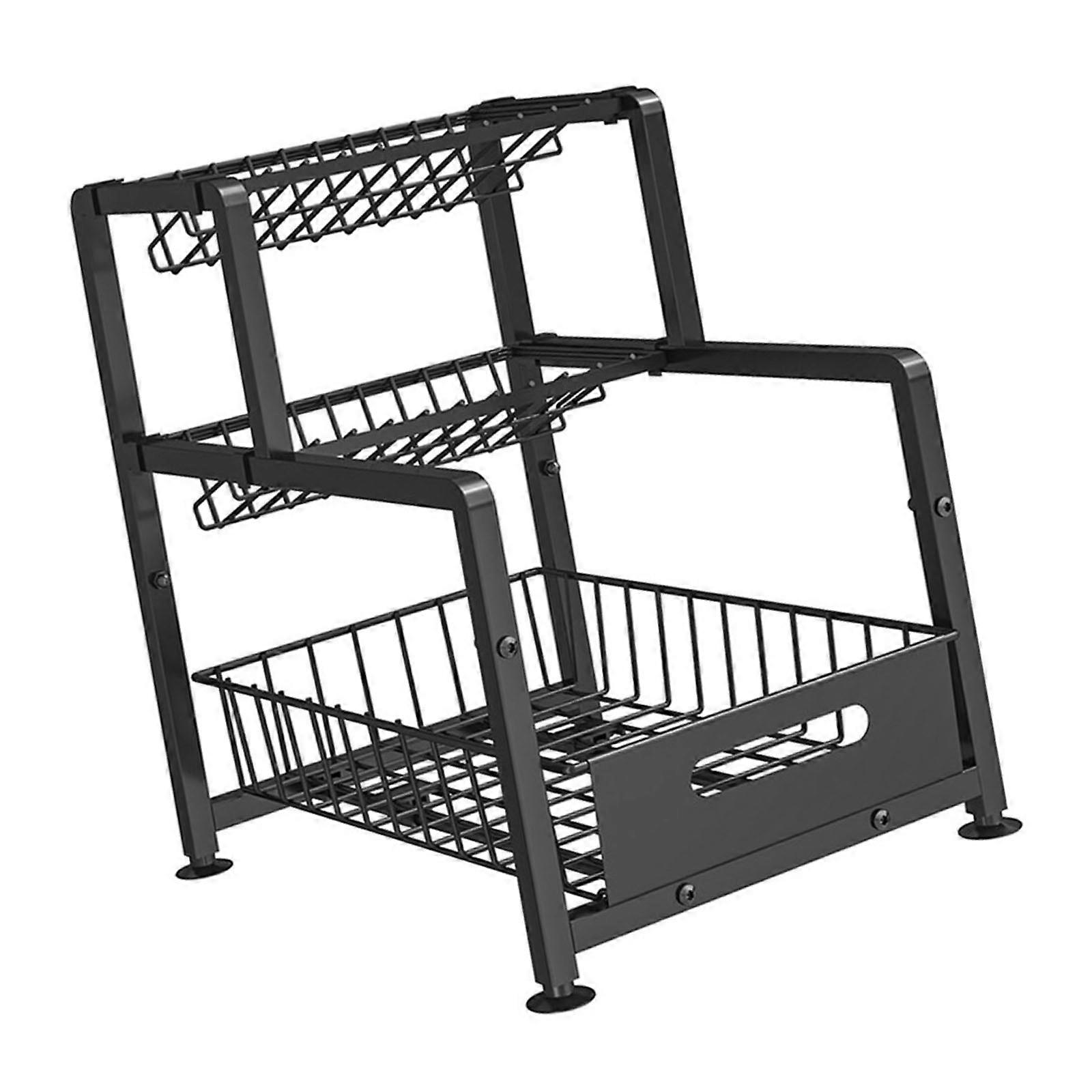 Pull Out Under Sink Storage Rack Home Essential Metal Cabinet Organizers Rack with Sliding Drawer for Under Sink Multicolor