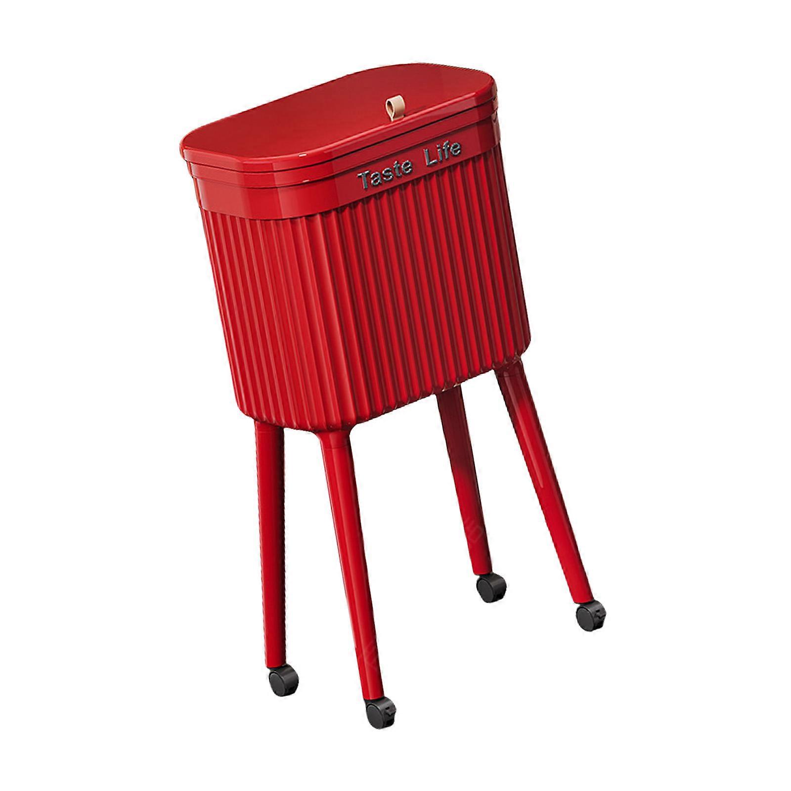 Contemporary Tall Garbage Can High Capacity Removable Inner Bucket For Disabled Users  Red