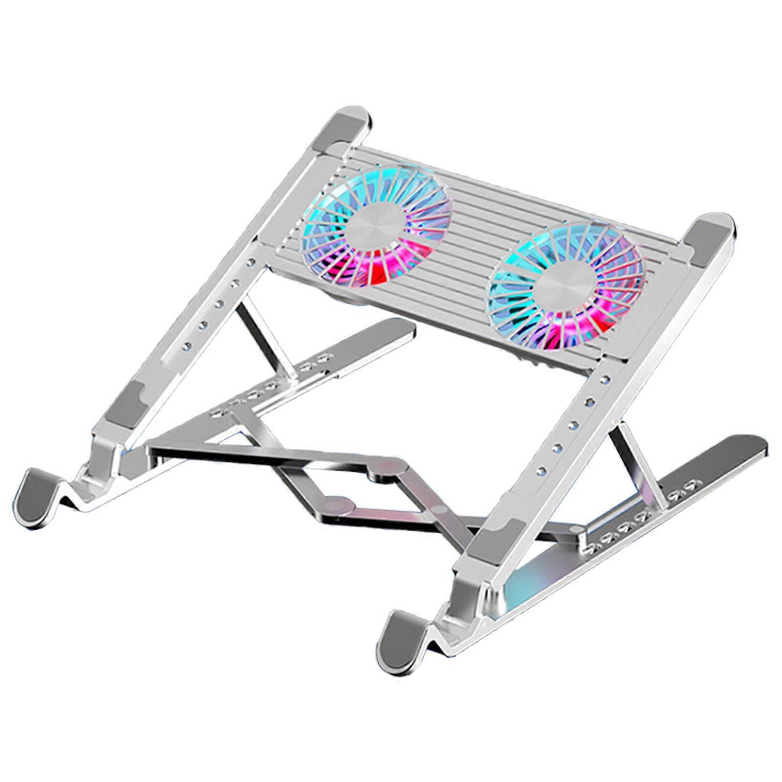 وسادة تبريد الكمبيوتر المحمول البلاستيكية LED مبردات الكمبيوتر المحمول للألعاب مروحة تبريد هادئة قابلة للطي لحامل ارتفاع الكمبيوتر المحمول فضي