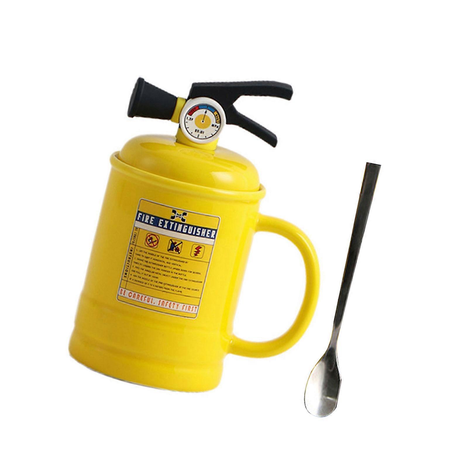 Stable Fire Extinguishers Themed Coffee Mug 450ml Capacity with Removable Lid Great for Coffee Lover and Colleague  Yellow